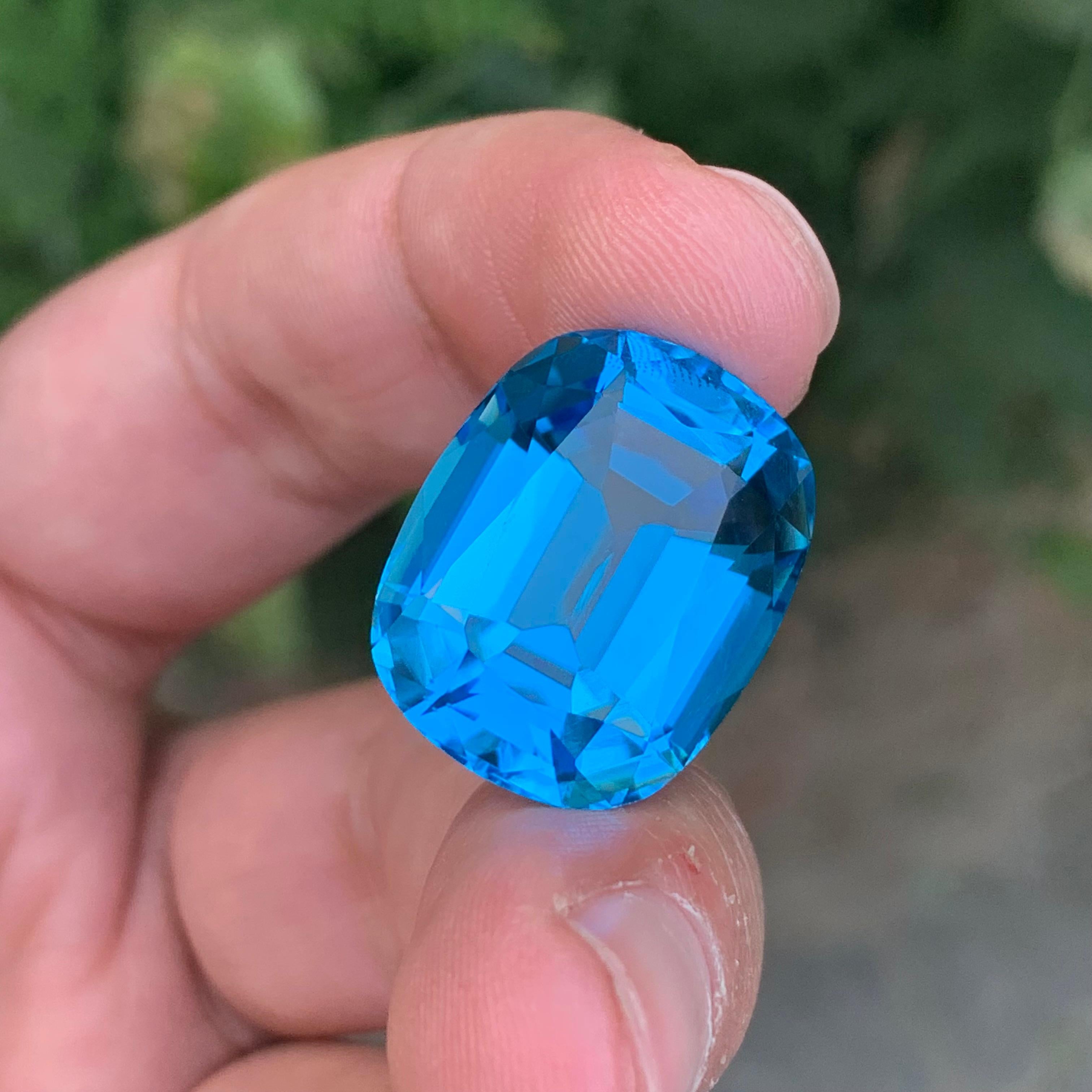 37.45 Carat Gorgeous Faceted Electric Blue Topaz Cushion Shape Gem For Sale 1