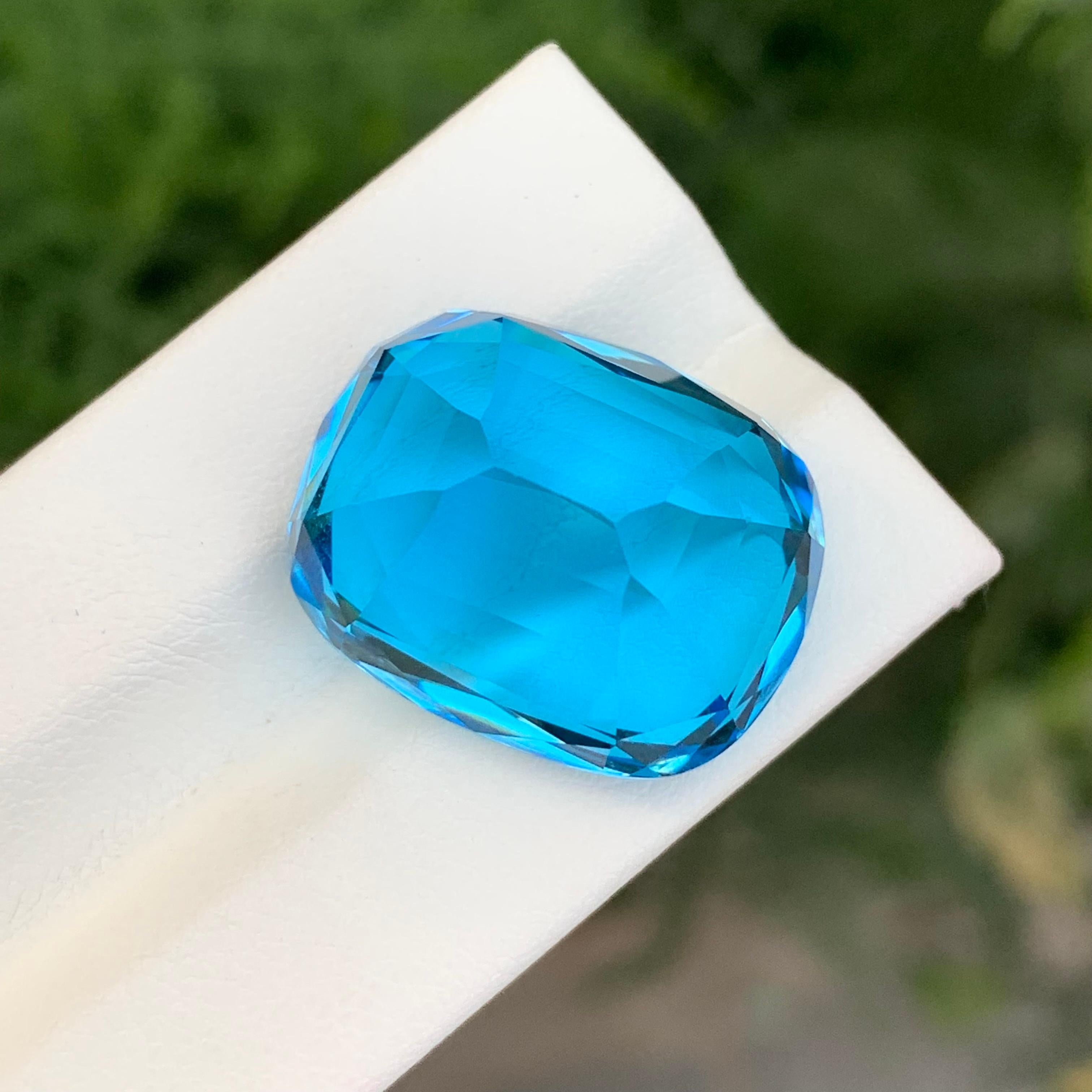 37.45 Carat Gorgeous Faceted Electric Blue Topaz Cushion Shape Gem For Sale 2
