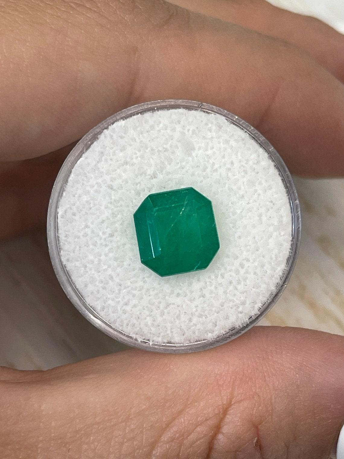 Taille Asscher 3.74ct Forest Green Colombian Emerald 9.6x9.2mm Asscher Cut Genuine May en vente