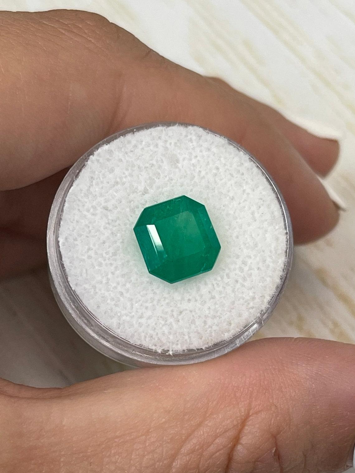 3.74ct Forest Green Colombian Emerald 9.6x9.2mm Asscher Cut Genuine May en vente 1