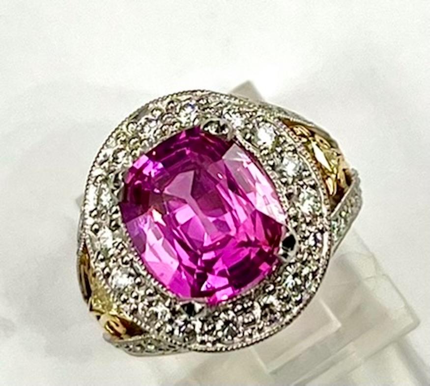 Artisan 3.74Ct Very Fine Cushion Cut Natural Pink Sapphire Ring For Sale