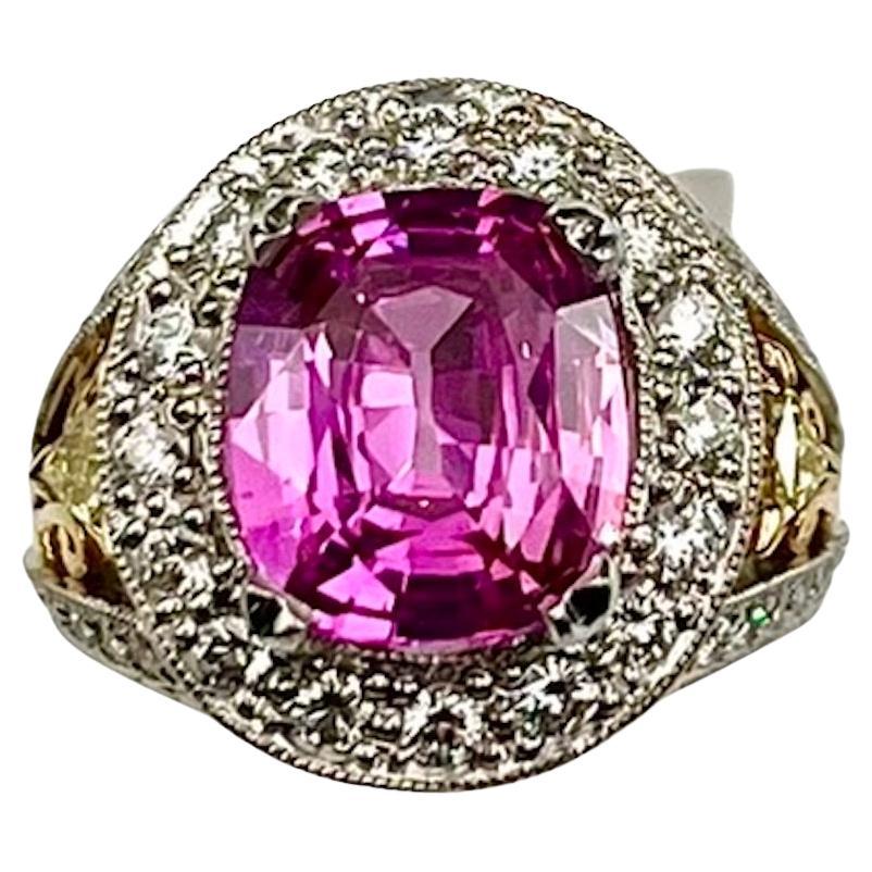 3.74Ct Very Fine Cushion Cut Natural Pink Sapphire Ring For Sale