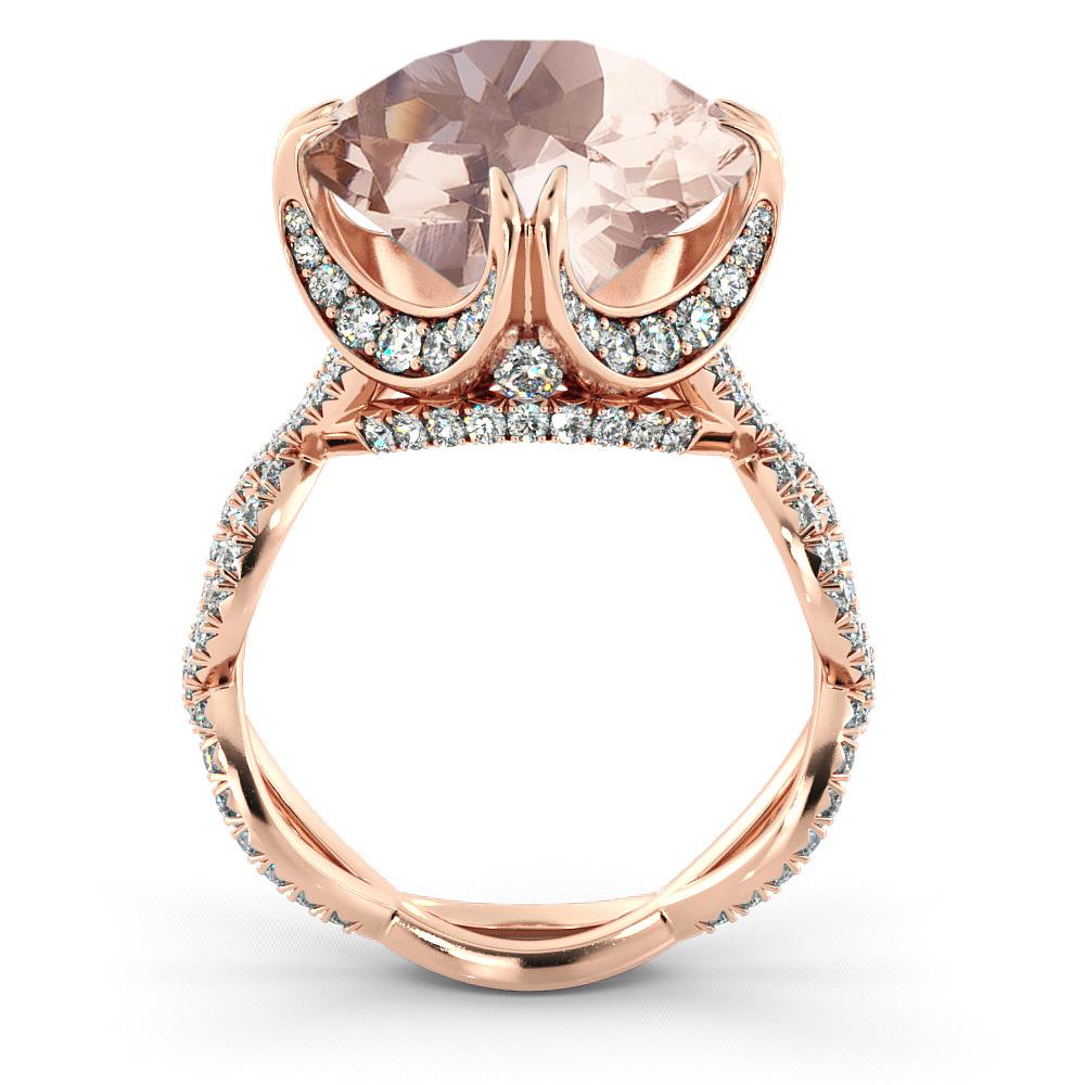 Art Deco 3.75 Carat 14 Karat Rose Gold Morganite and Diamonds Round Engagement Ring