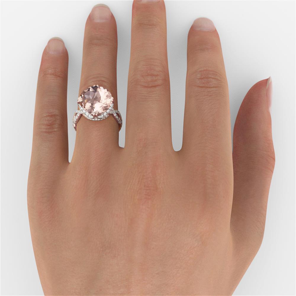 Round Cut 3.75 Carat 14 Karat Rose Gold Morganite and Diamonds Round Engagement Ring
