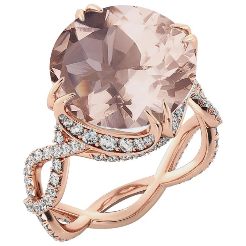 3.75 Carat 14 Karat Rose Gold Morganite and Diamonds Round Engagement Ring