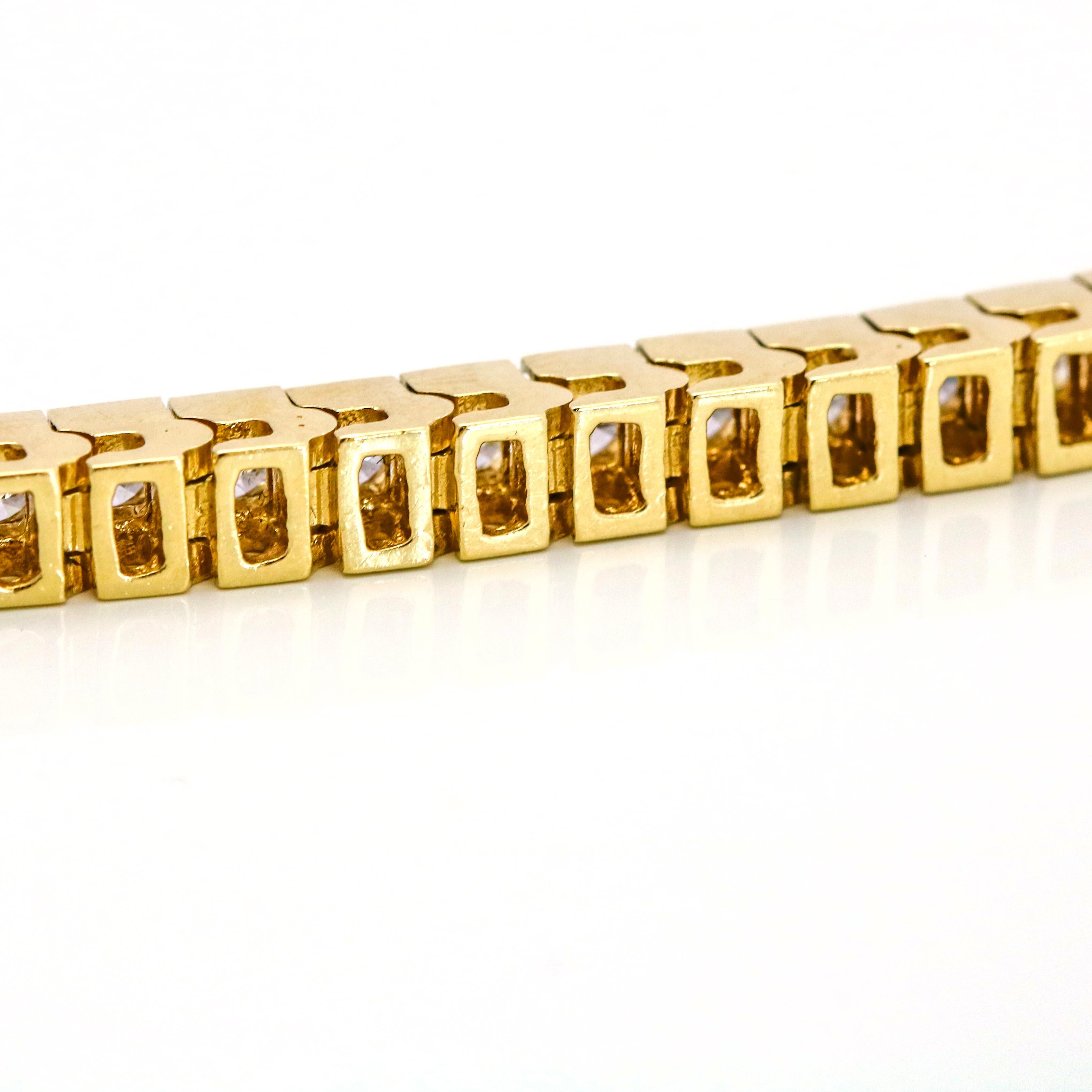 3.75 Carat 14 Karat Yellow Gold Channel Set Diamond Tennis Bracelet For Sale 1