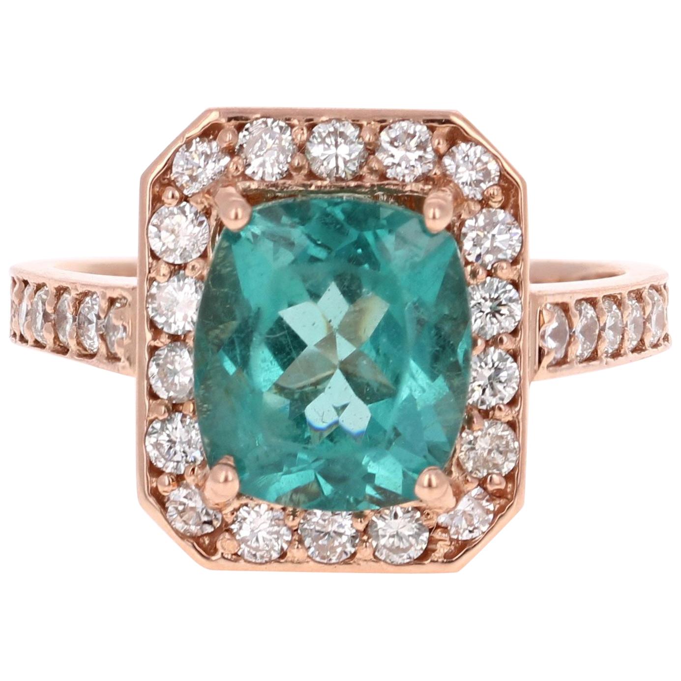 3.75 Carat Apatite Diamond 14K Rose Gold Halo Engagement Ring
