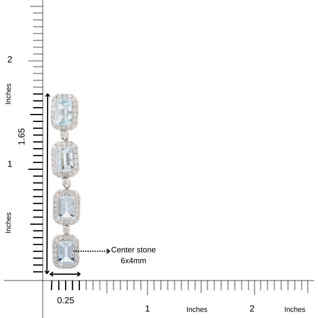 3,75 Karat Aquamarin Diamant Halo lange Ohrringe in 18k massivem Weißgold im Angebot 4