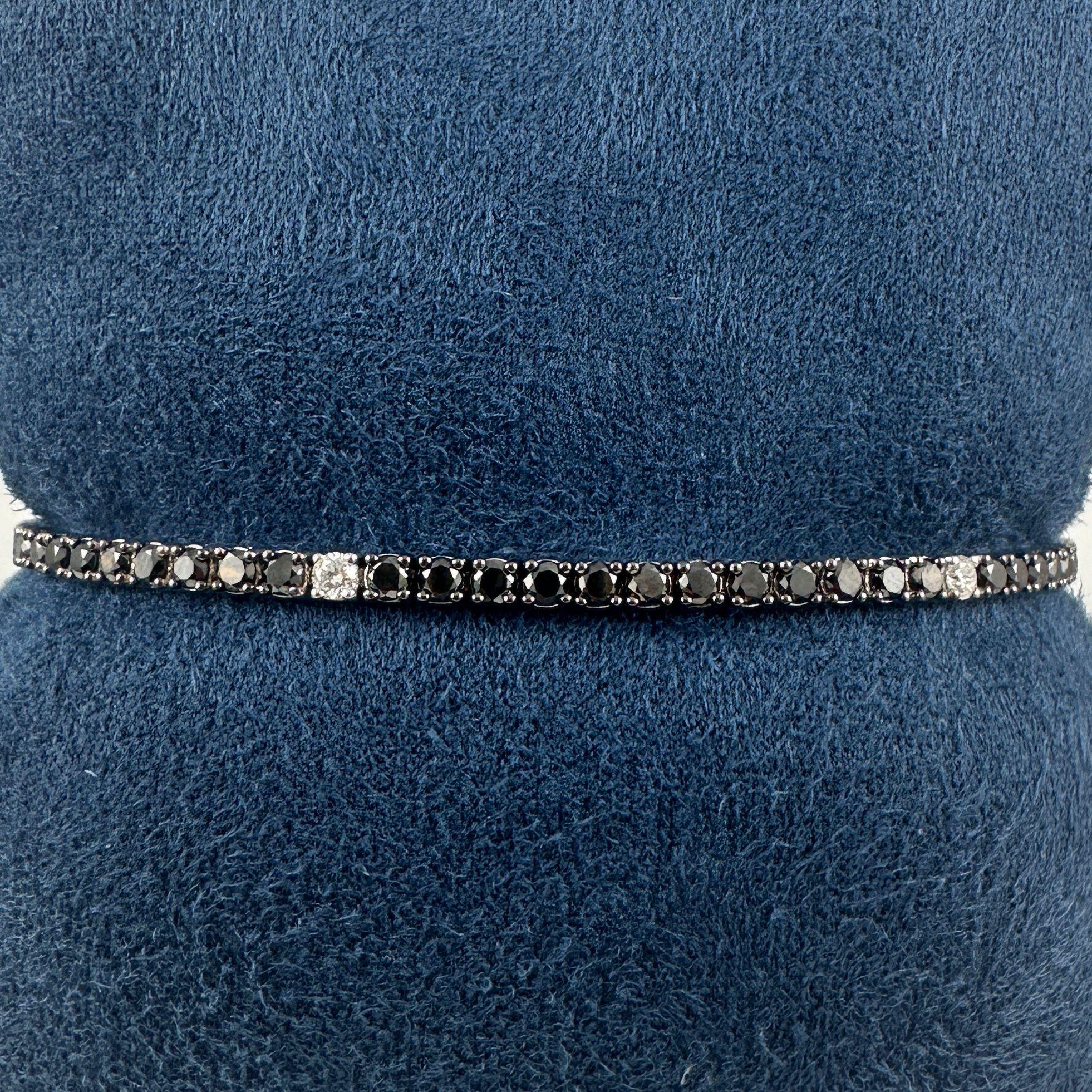 da uomo o donna Bracciale tennis con diamanti bianchi e neri da 3,75 carati in oro bianco 14 carati in vendita