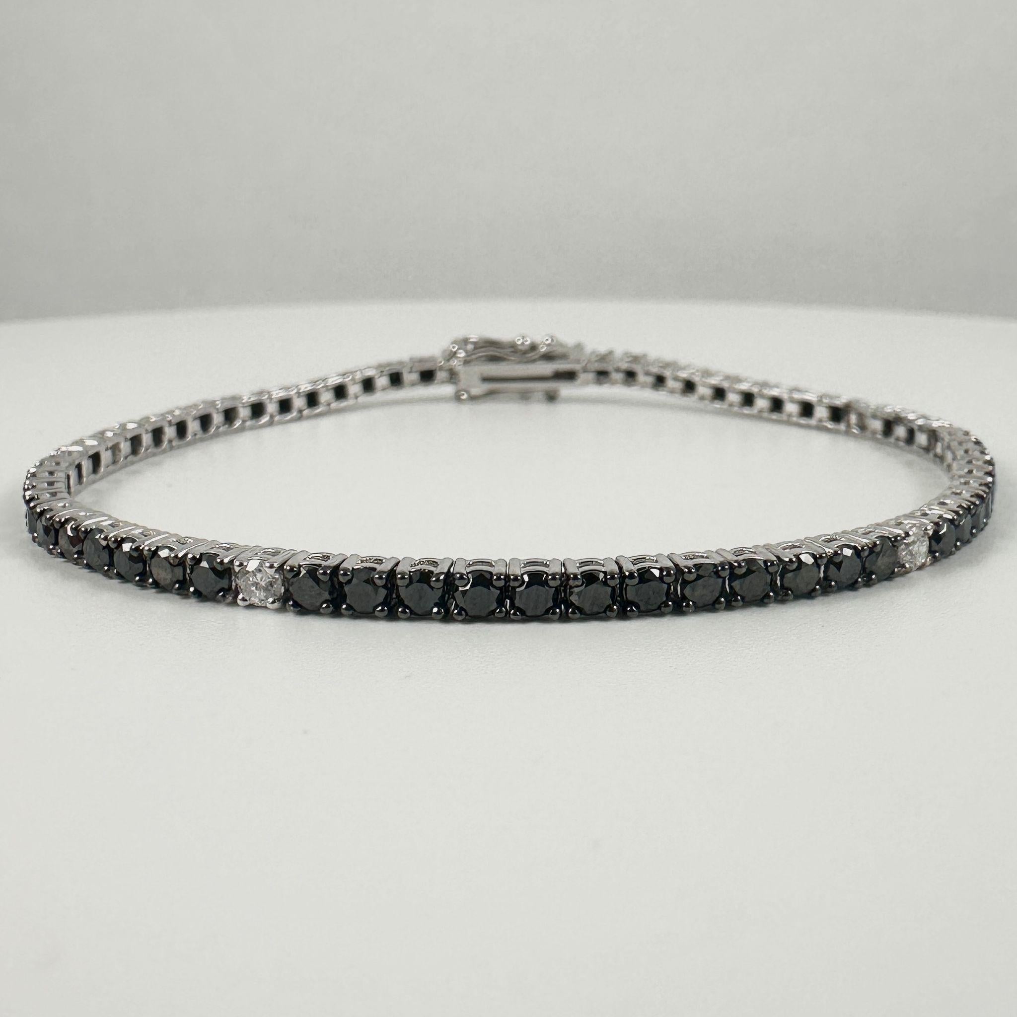 Bracciale tennis con diamanti bianchi e neri da 3,75 carati in oro bianco 14 carati