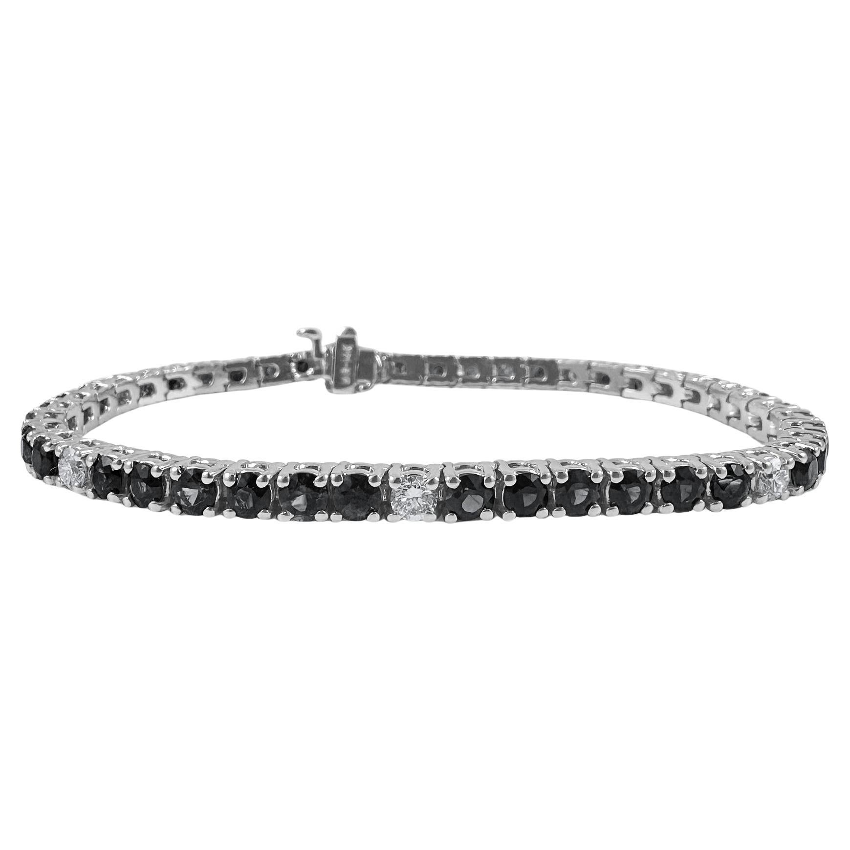 Pulsera de tenis con diamantes blancos y negros de 3,75 quilates en oro blanco de 14 quilates