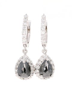3.75 Carat Black Diamond White Gold Dangle Earrings