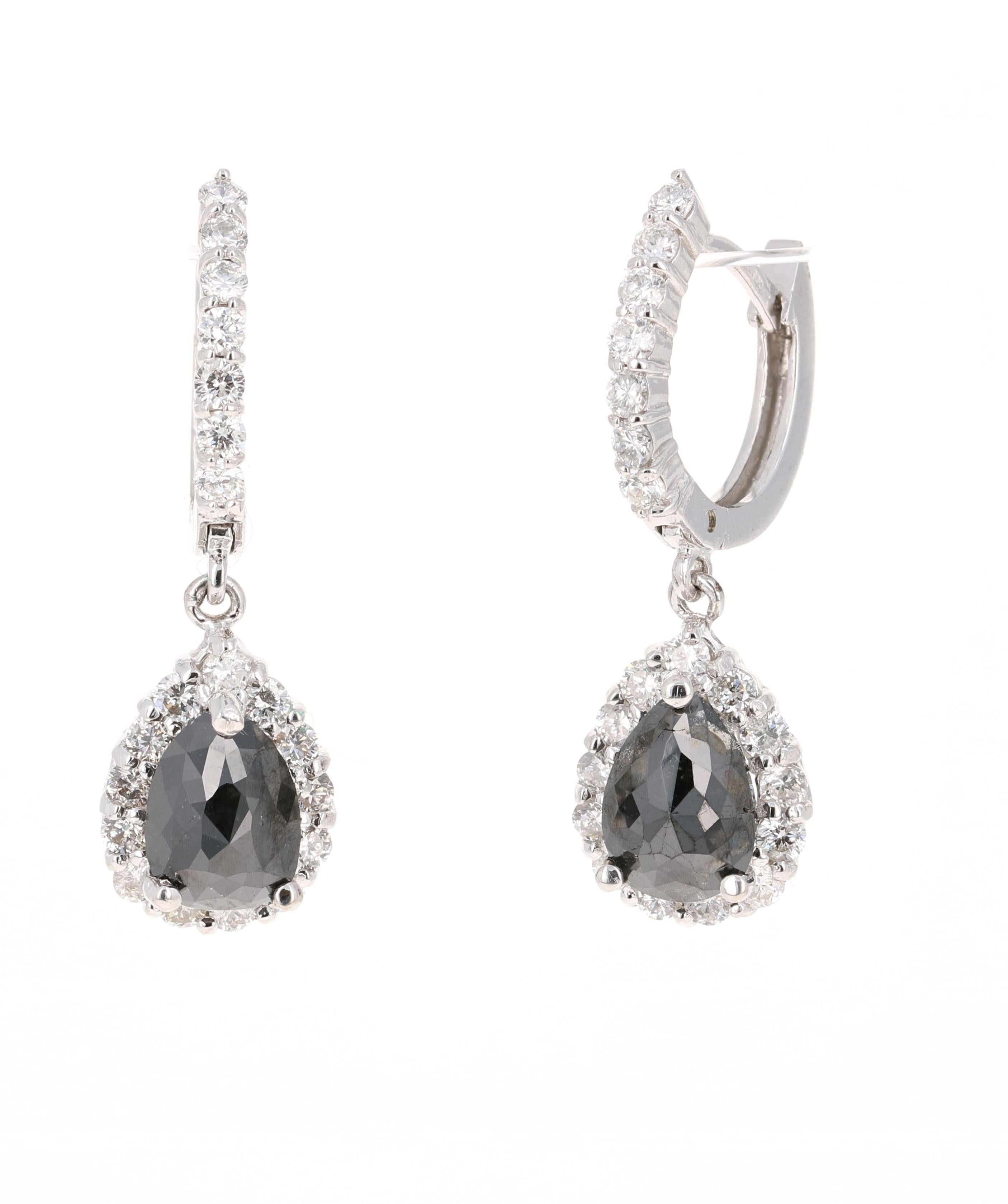 3.75 Carat Black Diamond White Gold Dangle Earrings In New Condition For Sale In Los Angeles, CA