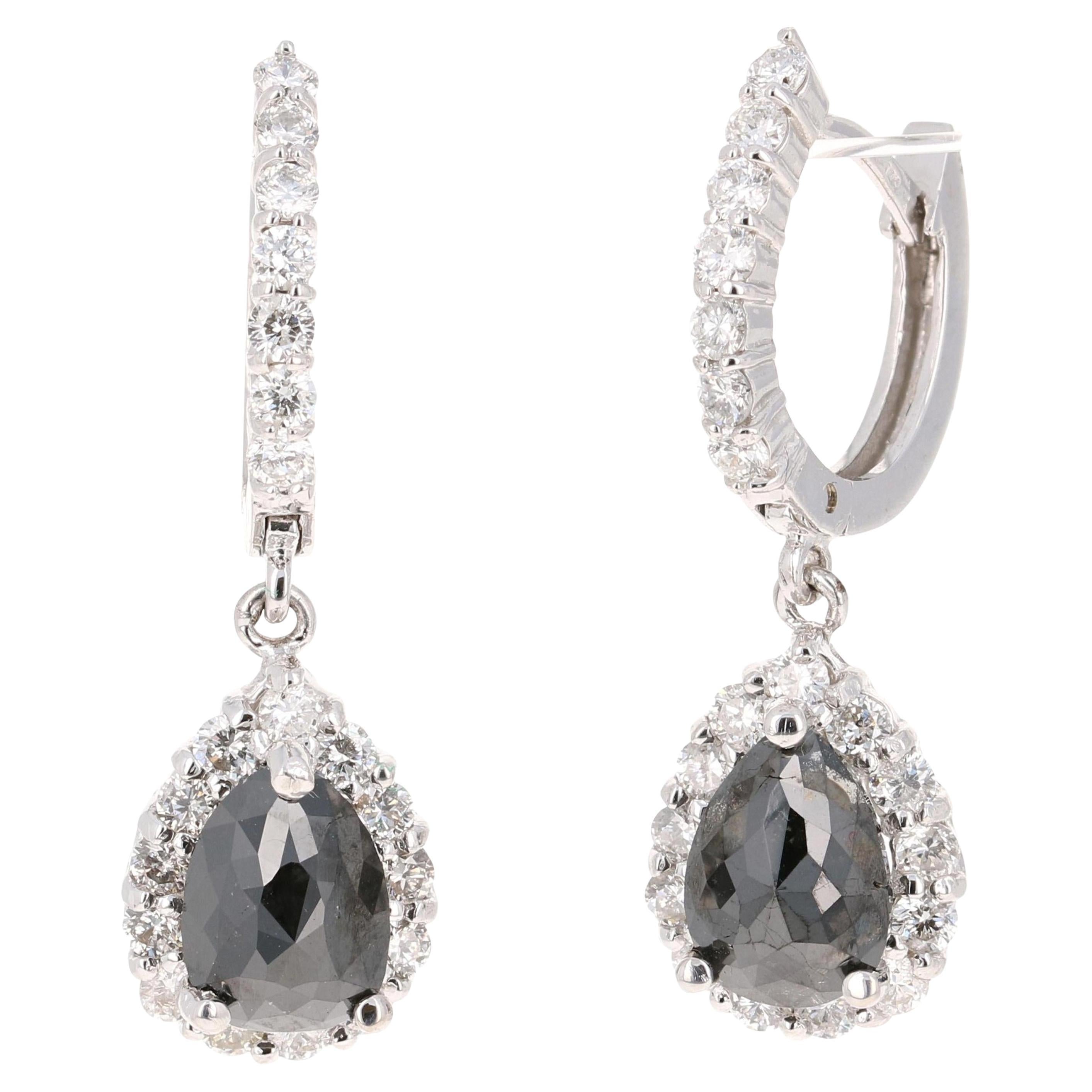 3.75 Carat Black Diamond White Gold Dangle Earrings