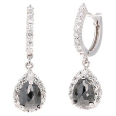 3.75 Carat Black Diamond White Gold Dangle Earrings