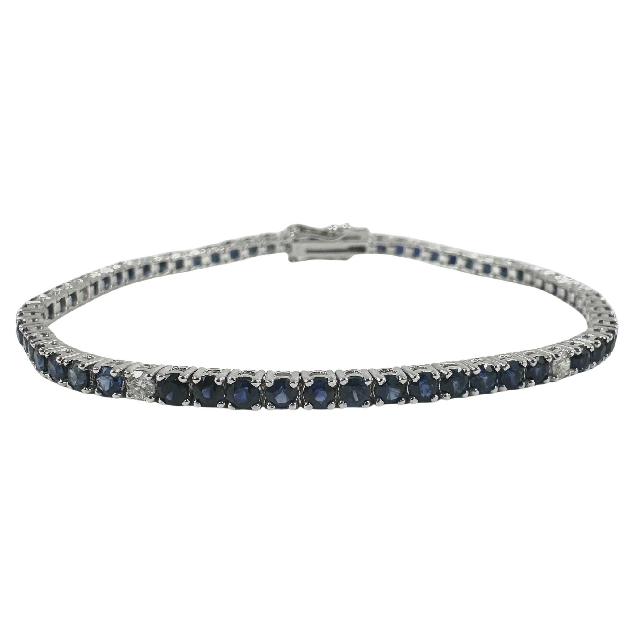 Bracciale Tennis con zaffiro blu e diamanti da 3,75 carati in oro bianco 14K