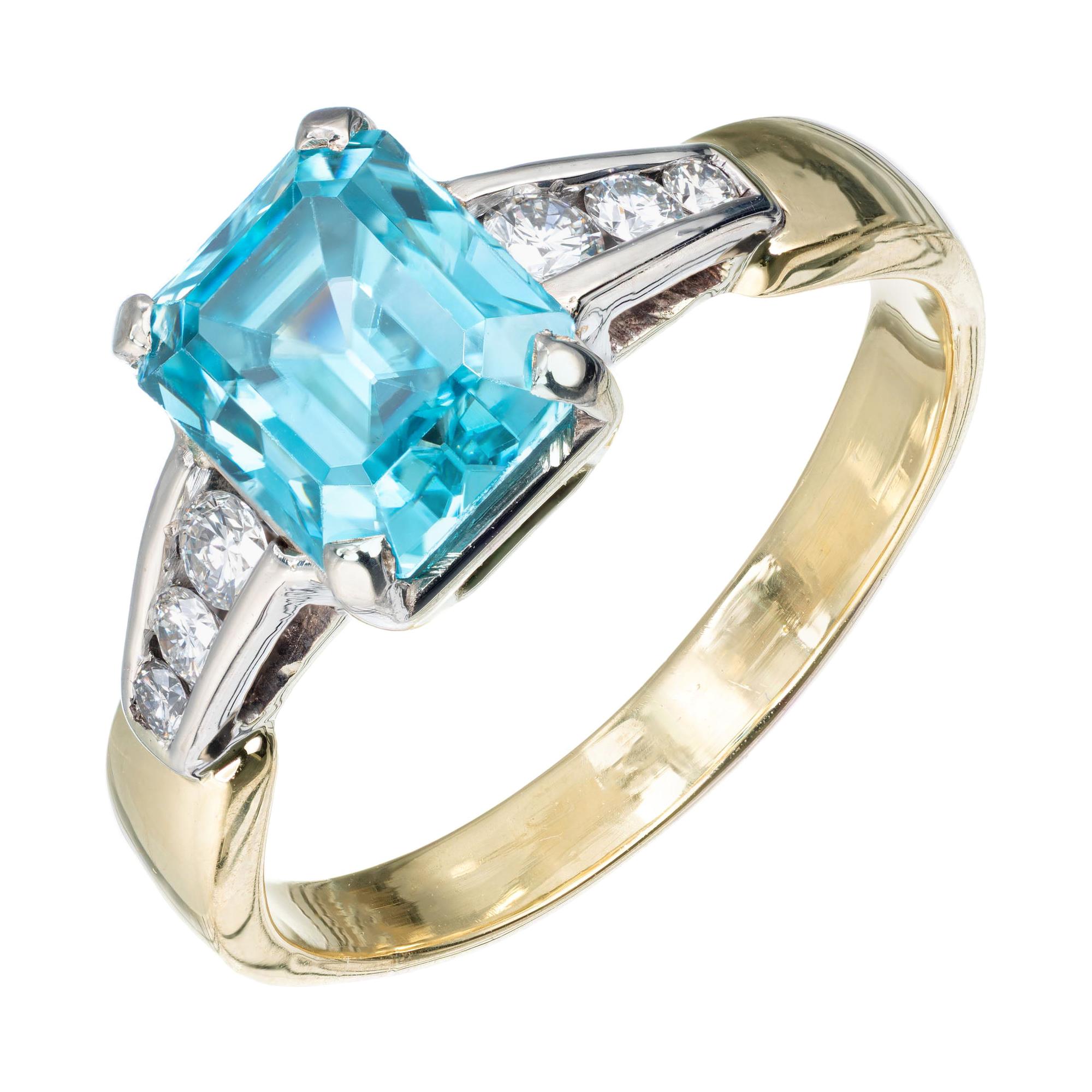 3.75 Carat Blue Zircon Diamond Yellow White Gold Engagement Ring