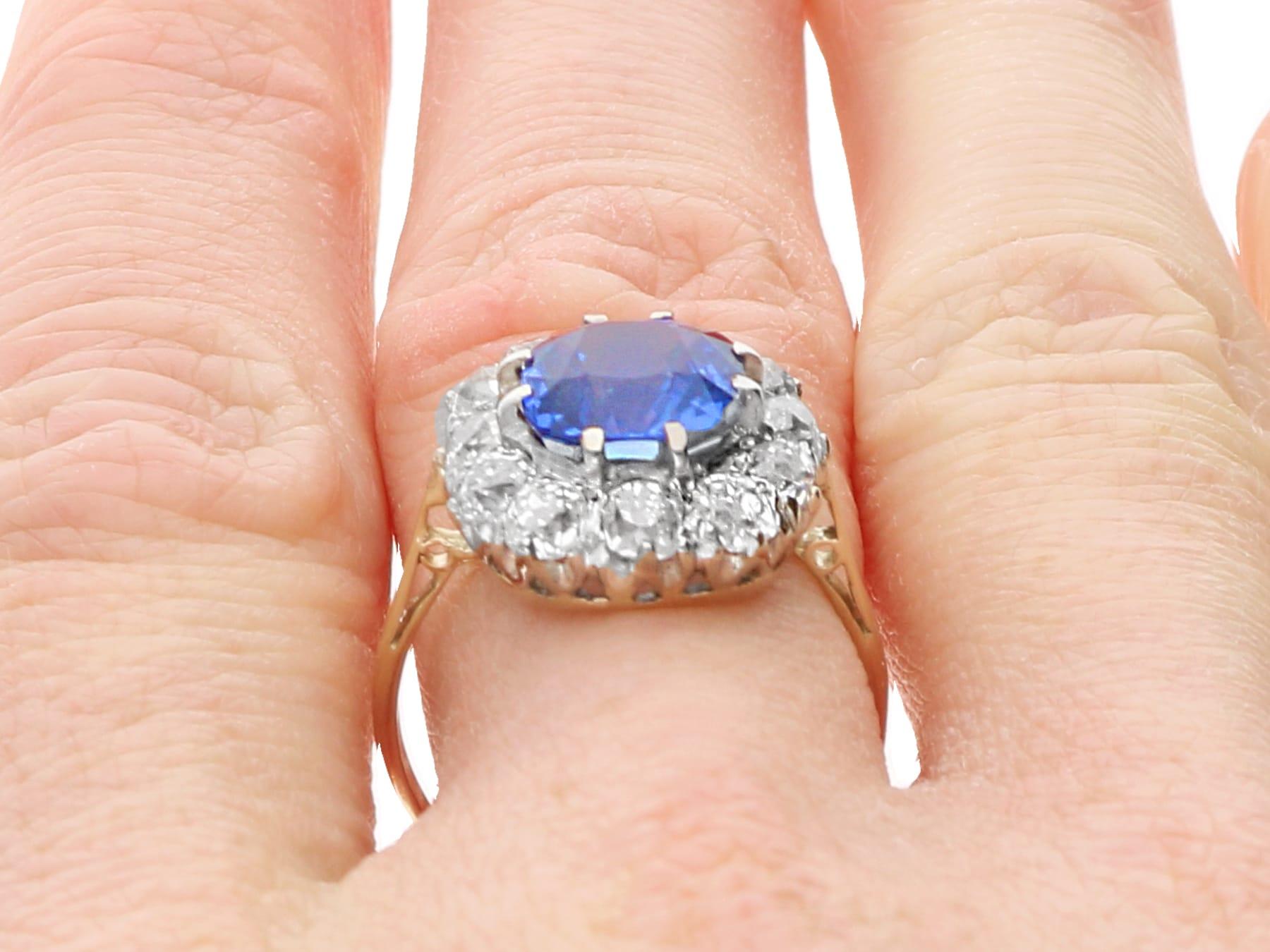 3.75 Carat Burmese Sapphire 1.60 Carat Diamond 15k Yellow Gold Ring Circa 1935 For Sale 5