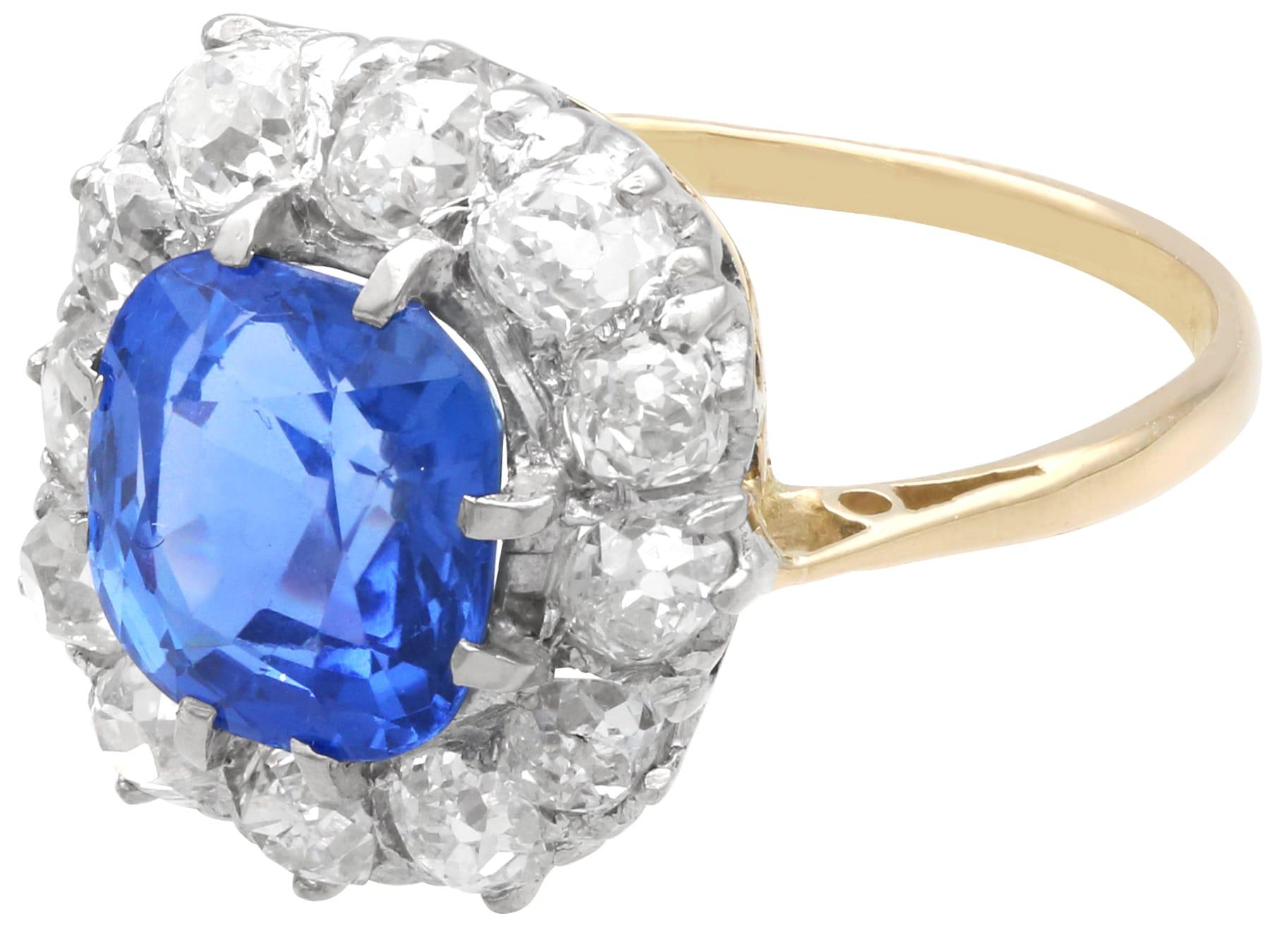 Women's or Men's 3.75 Carat Burmese Sapphire 1.60 Carat Diamond 15k Yellow Gold Ring Circa 1935 For Sale