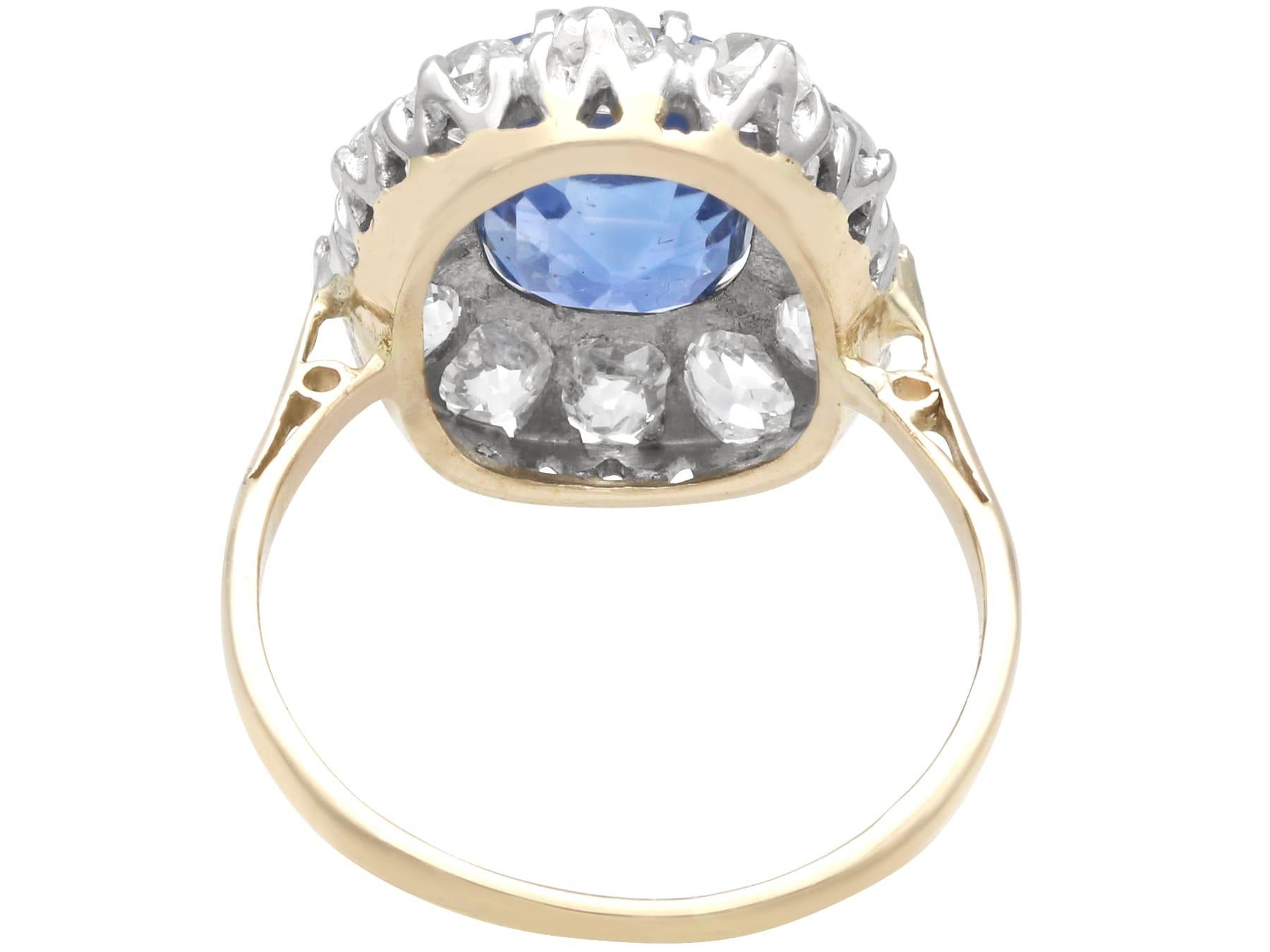 3.75 Carat Burmese Sapphire 1.60 Carat Diamond 15k Yellow Gold Ring Circa 1935 For Sale 1