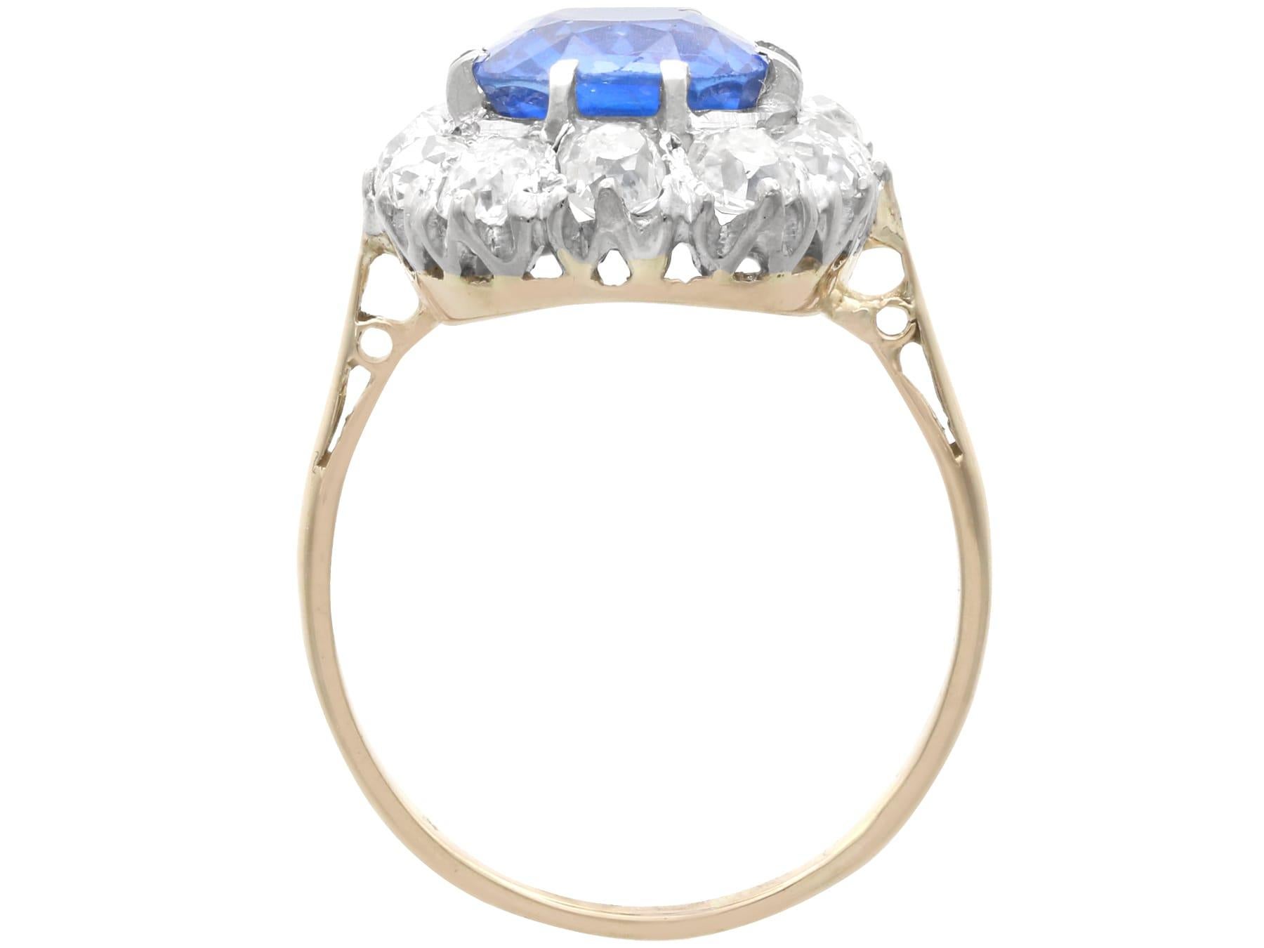 3.75 Carat Burmese Sapphire 1.60 Carat Diamond 15k Yellow Gold Ring Circa 1935 For Sale 2