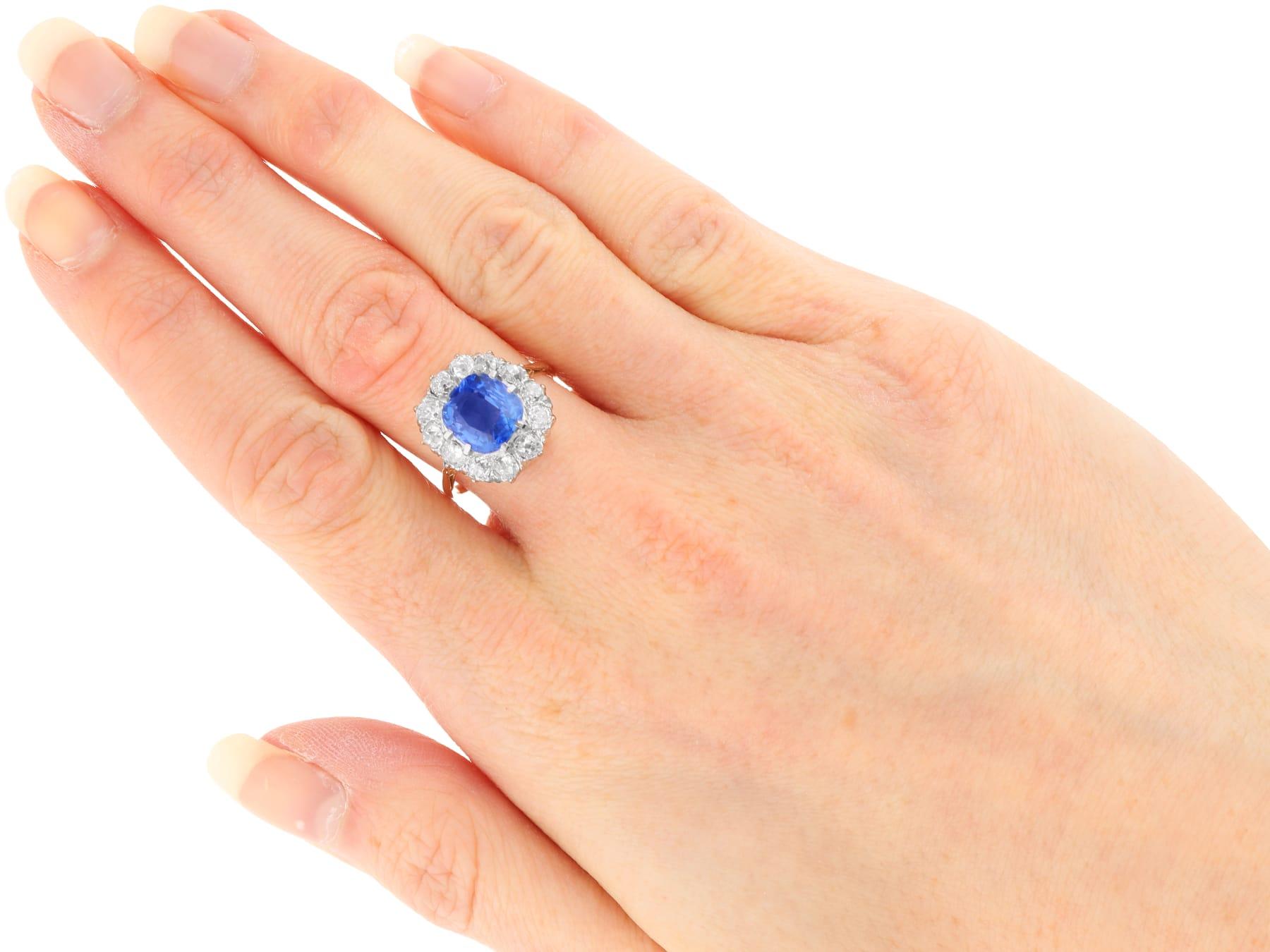 3.75 Carat Burmese Sapphire 1.60 Carat Diamond 15k Yellow Gold Ring Circa 1935 For Sale 3