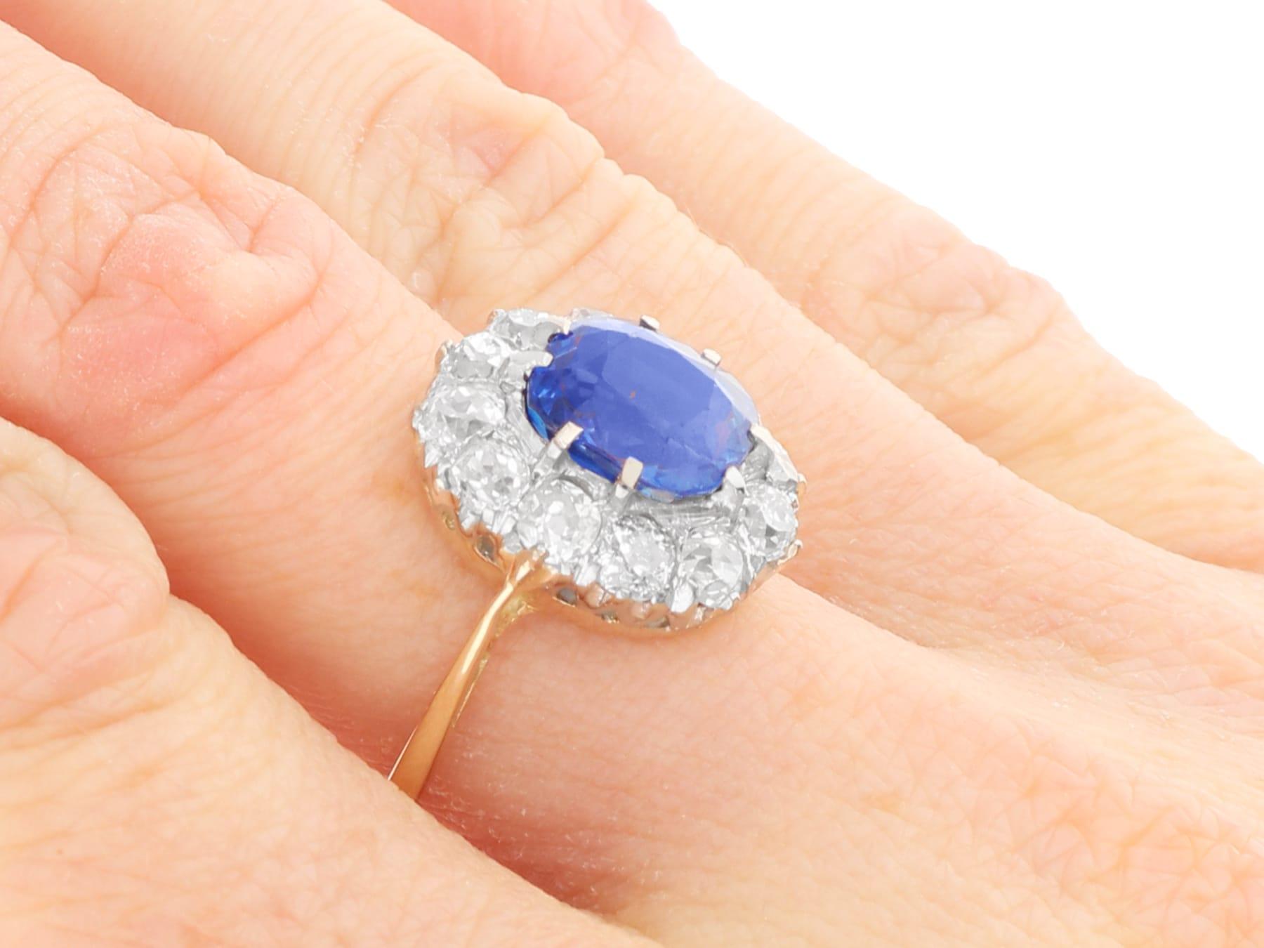 3.75 Carat Burmese Sapphire 1.60 Carat Diamond 15k Yellow Gold Ring Circa 1935 For Sale 4