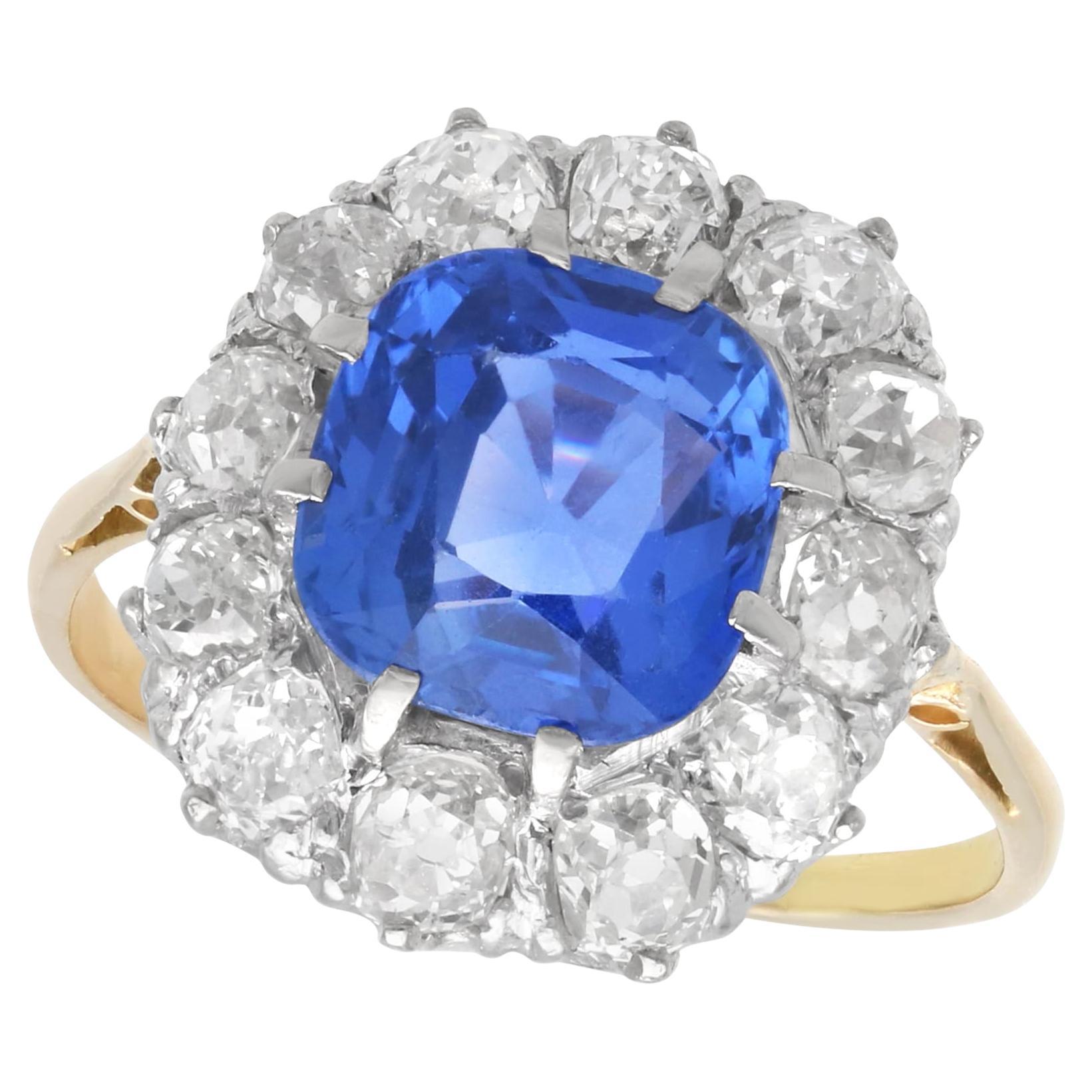 3.75 Carat Burmese Sapphire 1.60 Carat Diamond 15k Yellow Gold Ring Circa 1935