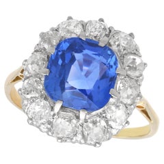 3.75 Carat Burmese Sapphire 1.60 Carat Diamond 15k Yellow Gold Ring Circa 1935
