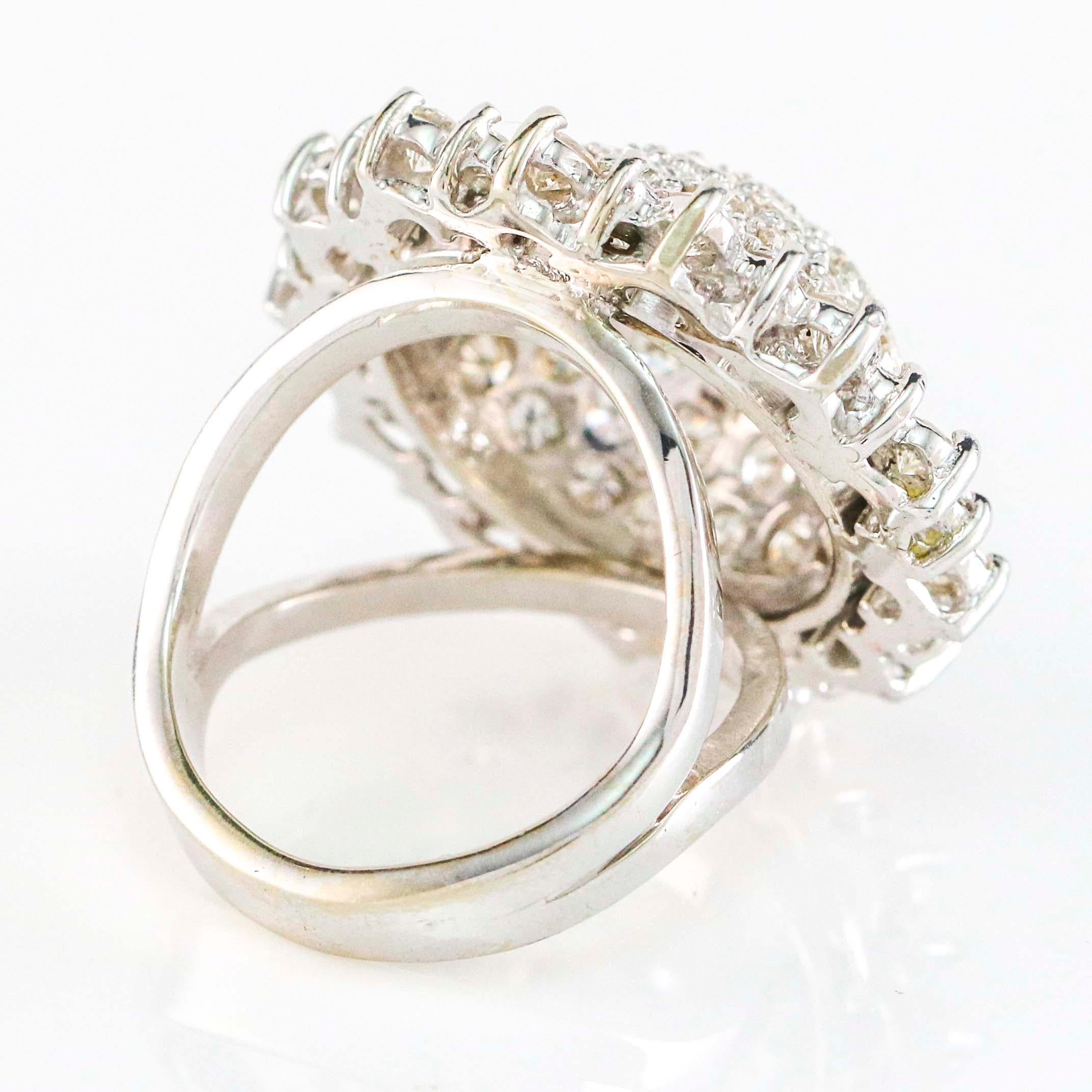 3.75 Carat Diamond Cocktail Ring 14 Karat White Gold In Excellent Condition For Sale In Fort Lauderdale, FL