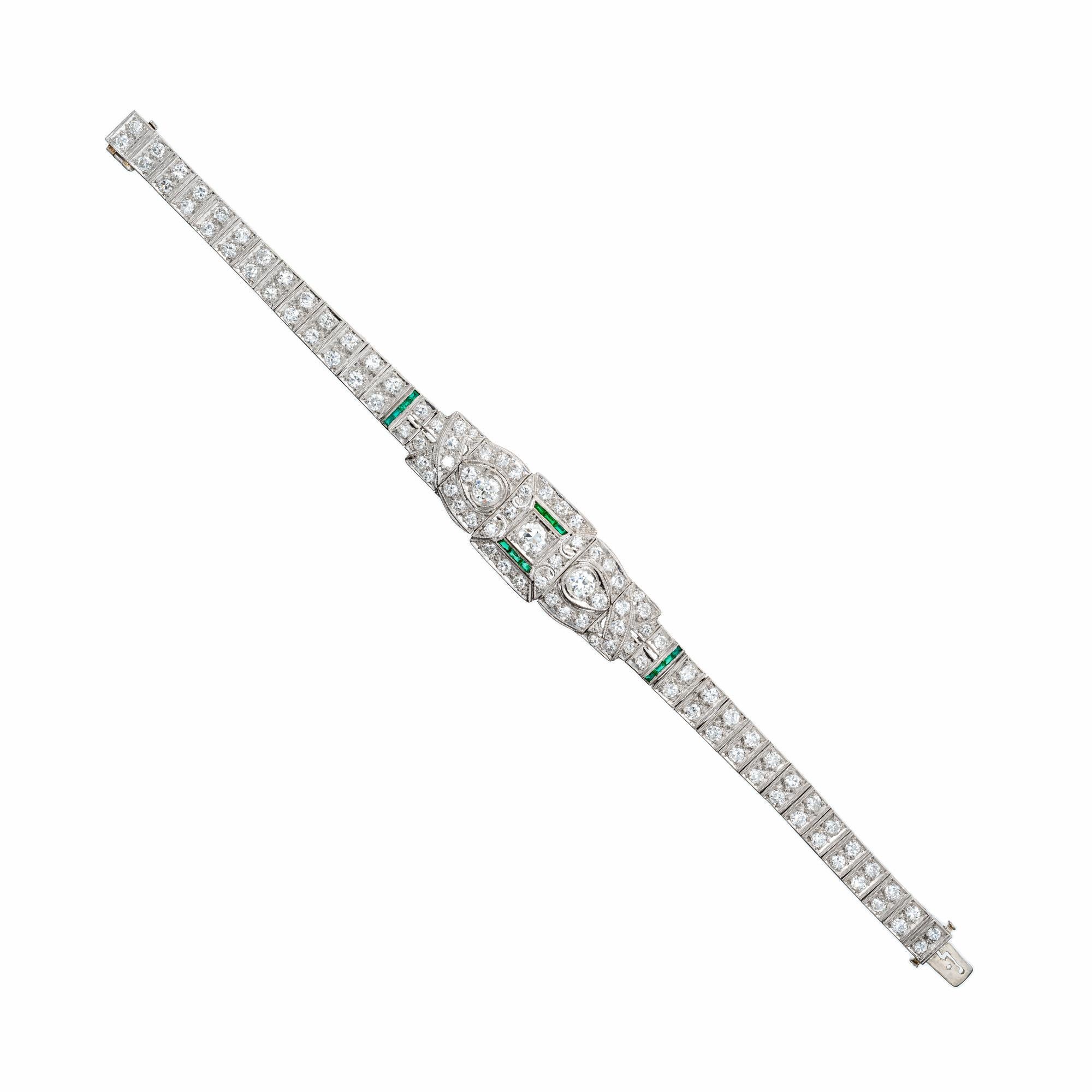 Platinarmband mit 3,75 Karat Diamant und Smaragd im Art déco-Stil  (Alteuropäischer Schliff) im Angebot
