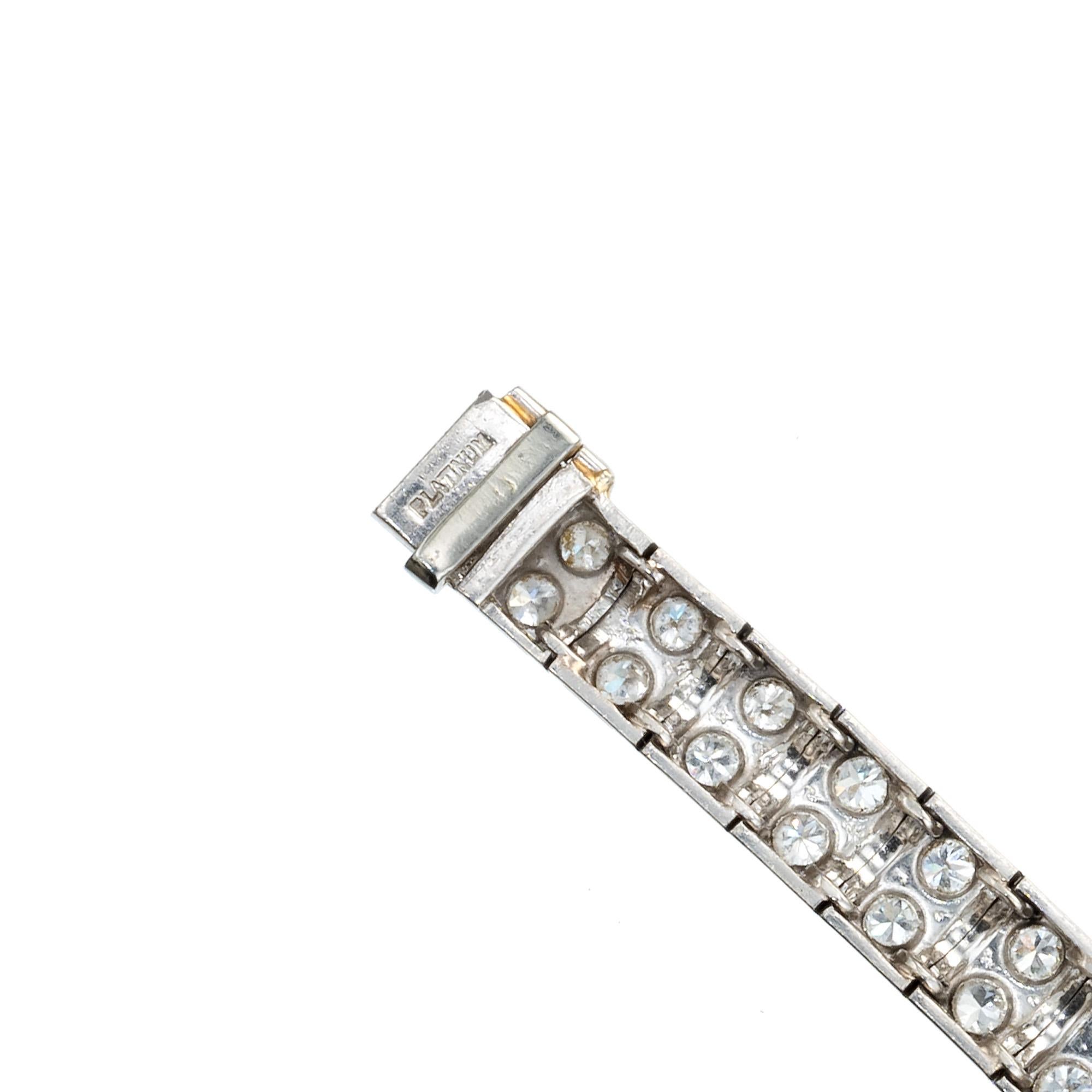 Women's 3.75 Carat Diamond Emerald Art Deco Platinum Bracelet For Sale