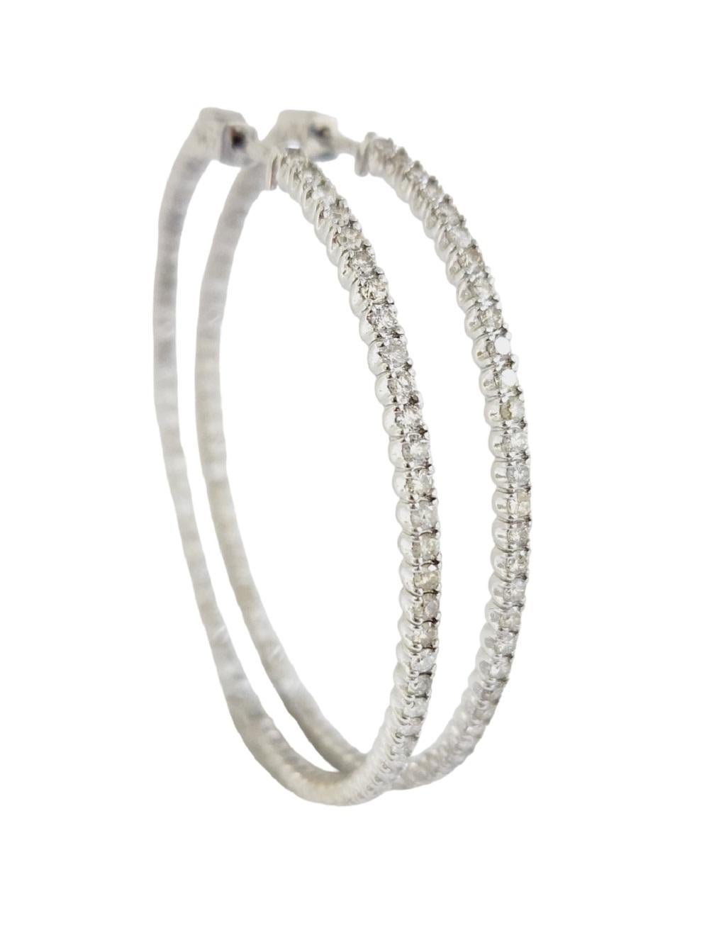 3.75 Carat Diamond Large Hoops Earrings 14 Karat White Gold In New Condition In Great Neck, NY