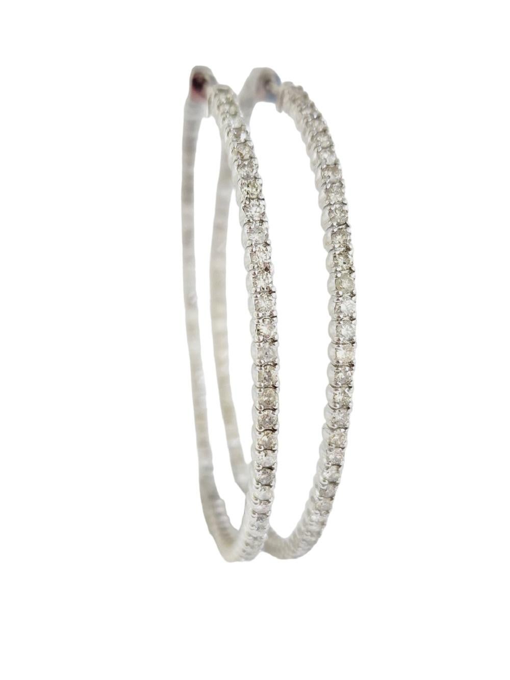 3.75 Carat Diamond Large Hoops Earrings 14 Karat White Gold In New Condition In Great Neck, NY