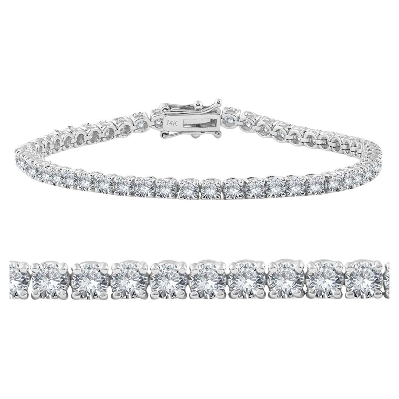 Meet the ultimate bold tennis bracelet. The single row of prong set Round Brilliant cut weighs in at 3.75 total carats. That's enough to draw all eyes and add glamour to any occasion. The clasp is subtle but secure, so you can wear it comfortably