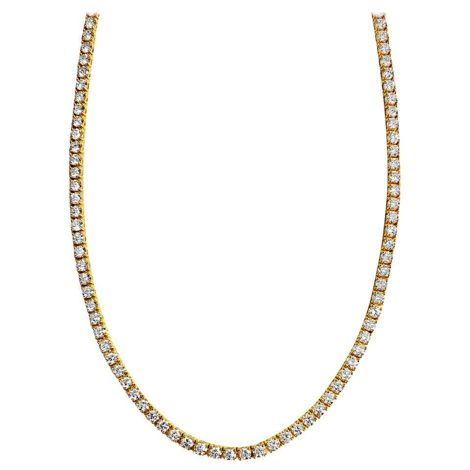 Modern 3.75 Carat Diamond Tennis Necklace in 14K Yellow Gold For Sale