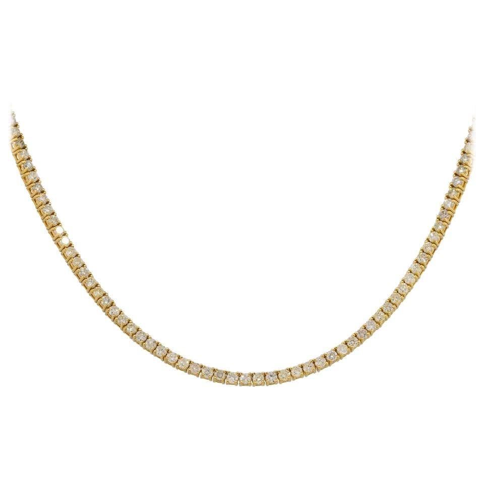 Brilliant Cut 3.75 Carat Diamond Tennis Necklace in 14K Yellow Gold For Sale