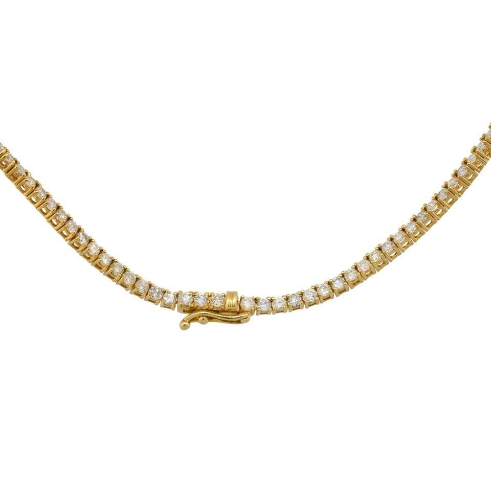 Women's 3.75 Carat Diamond Tennis Necklace in 14K Yellow Gold For Sale