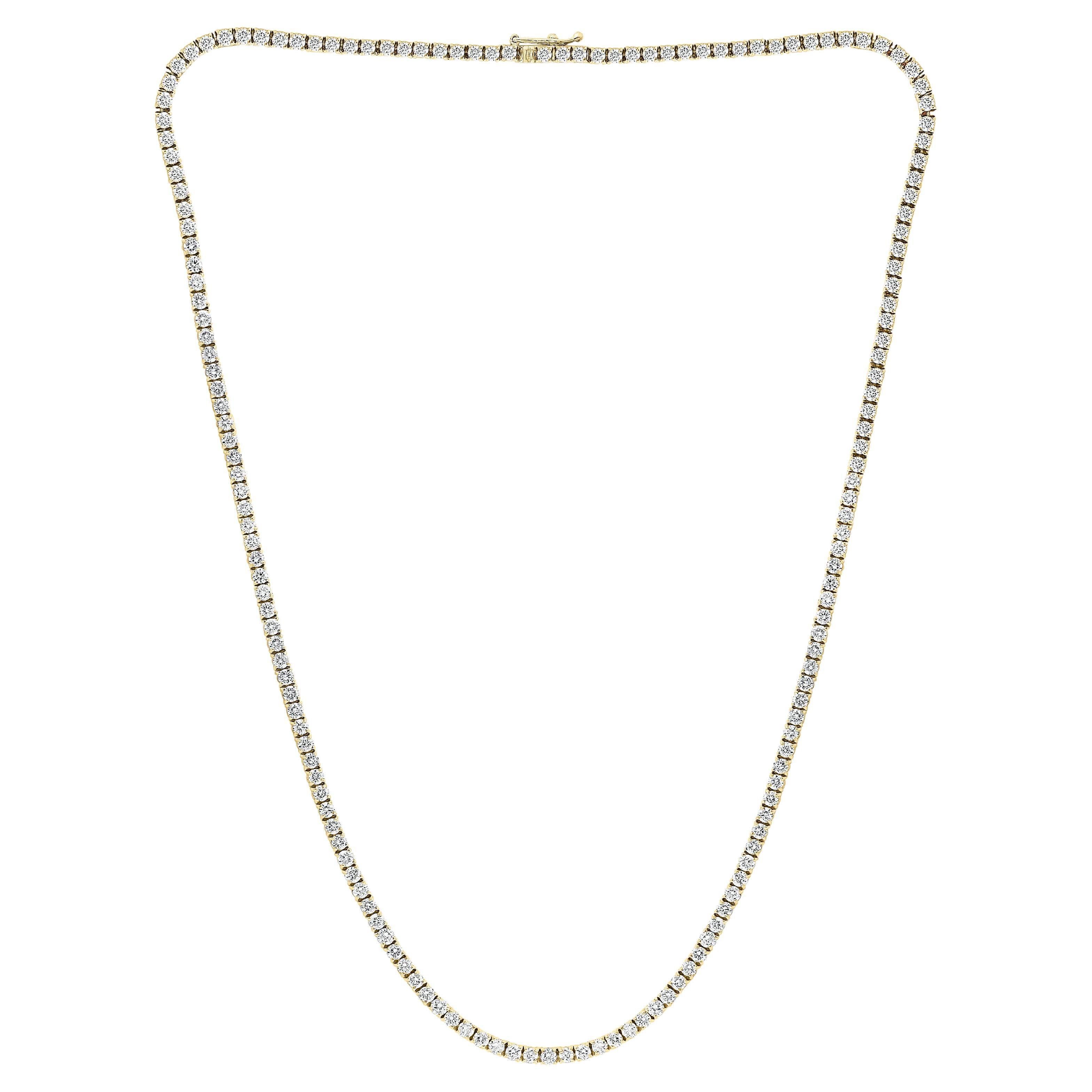 3.75 Carat Diamond Tennis Necklace in 14K Yellow Gold For Sale