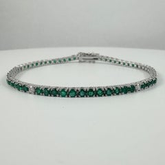 3.75 Carat Emerald and Diamond Tennis Bracelet in 14K White Gold