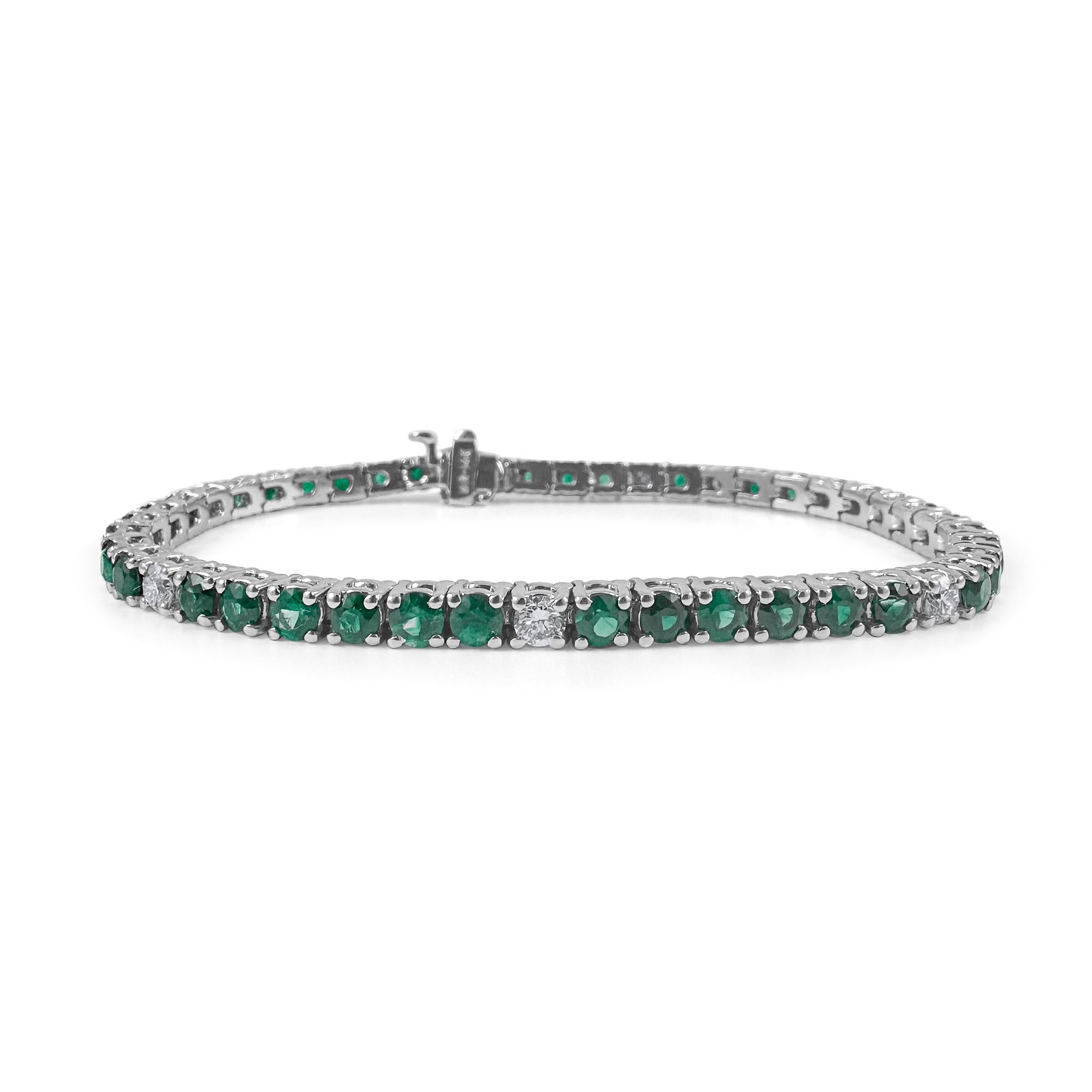 Bracciale Tennis con smeraldo e diamanti da 3,75 carati in oro bianco 14K