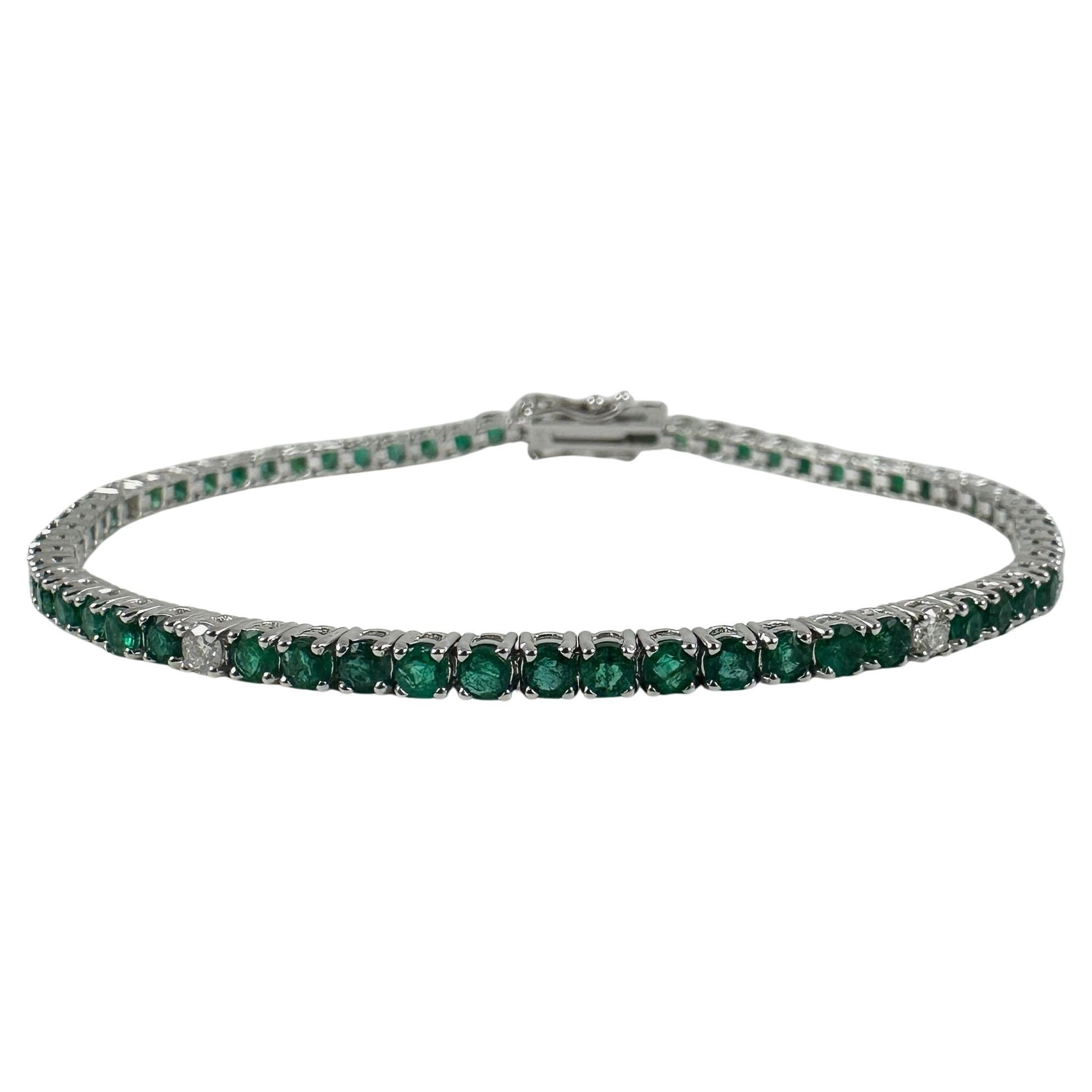 Bracciale Tennis con smeraldo e diamanti da 3,75 carati in oro bianco 14K