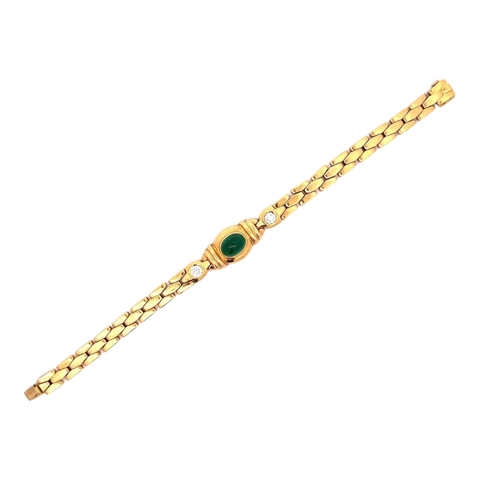Cabochon 3.75 Carat Emerald Diamond 18 Karat Yellow Gold Link Estate Bracelet
