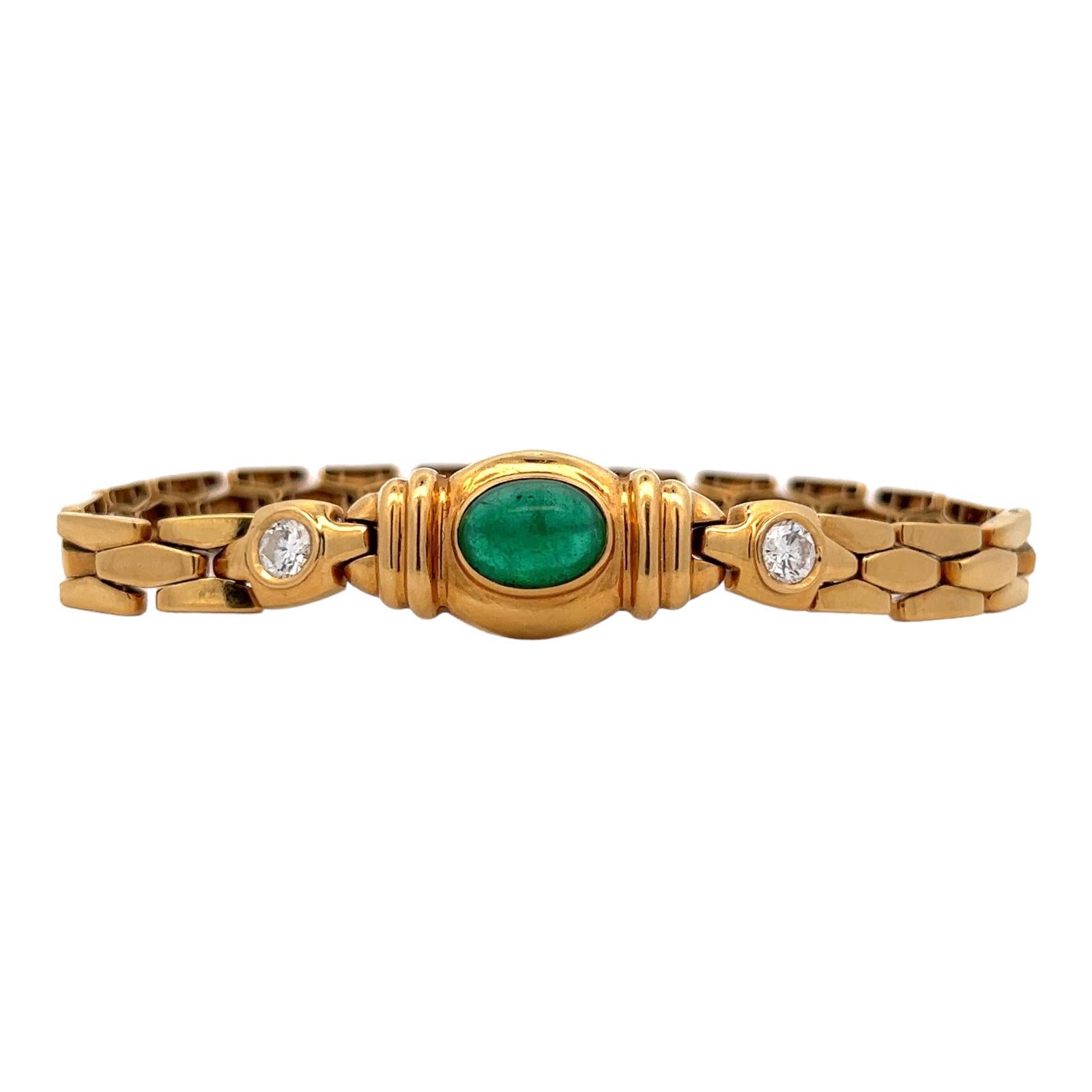 3.75 Carat Emerald Diamond 18 Karat Yellow Gold Link Estate Bracelet In Excellent Condition In Boca Raton, FL