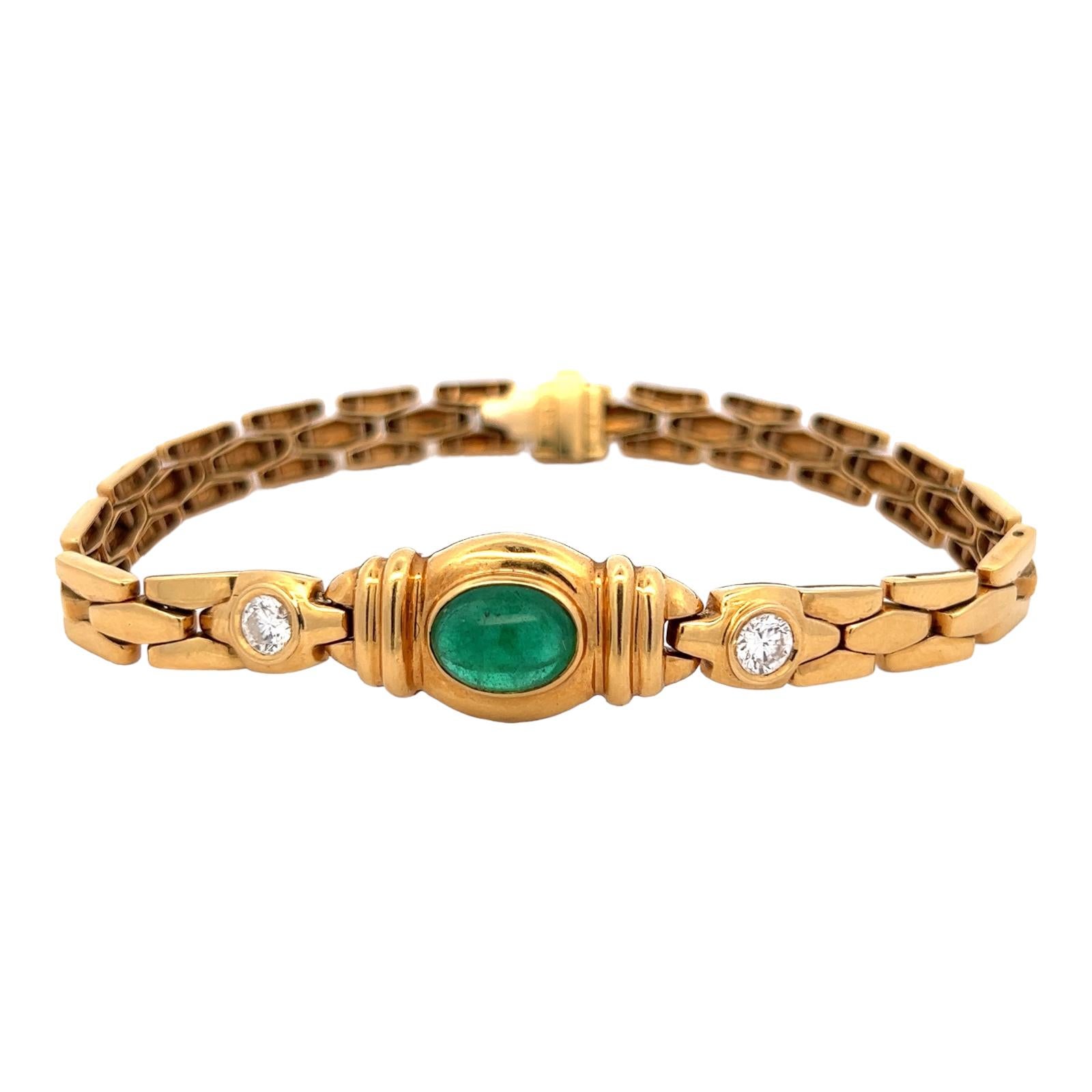 Women's 3.75 Carat Emerald Diamond 18 Karat Yellow Gold Link Estate Bracelet