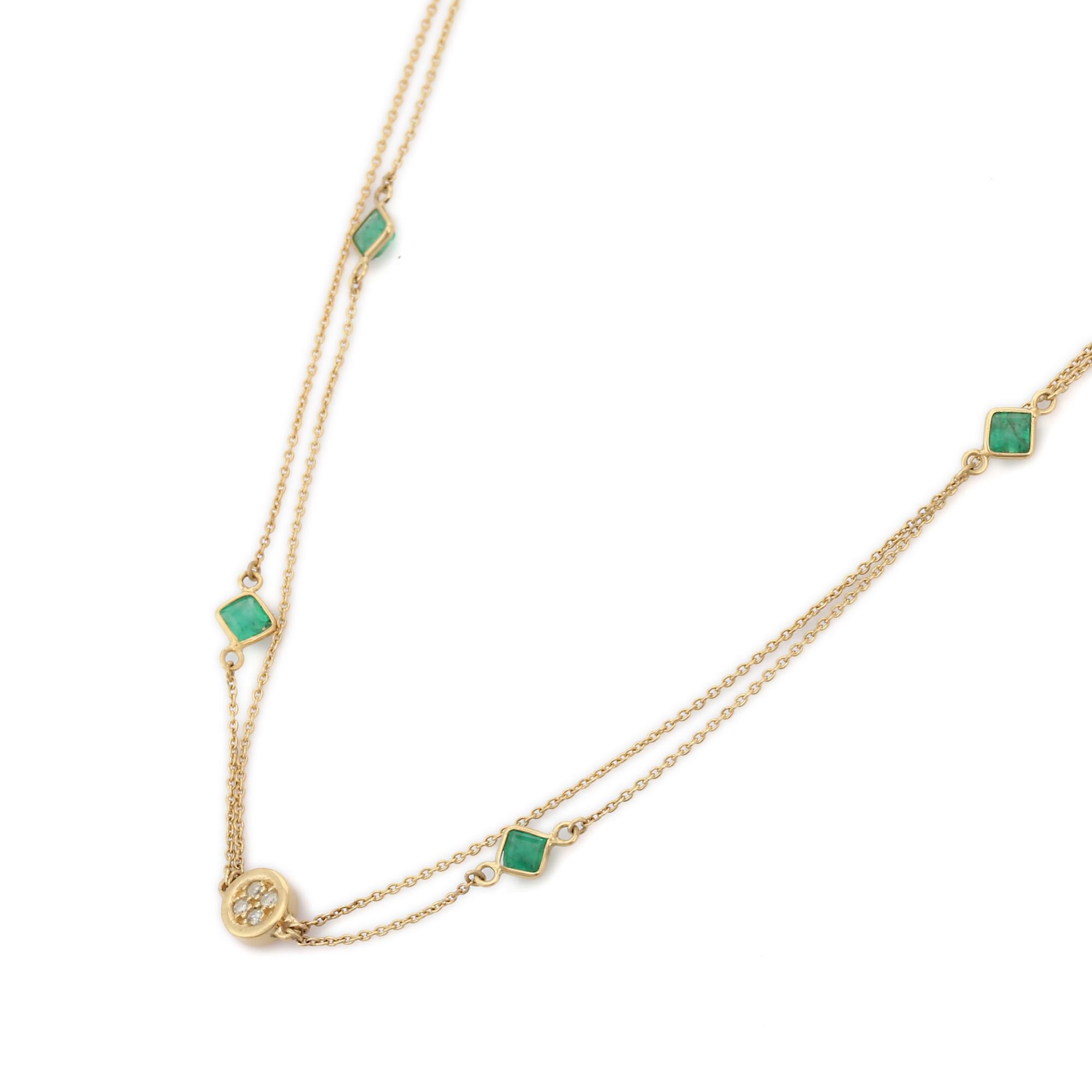 3.75 Carat Emerald Diamond Multi Strained Chain Necklace in 18K Yellow Gold In New Condition For Sale In Houston, TX