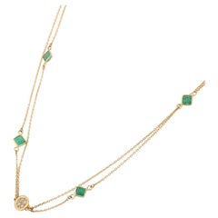 3.75 Carat Emerald Diamond Multi Strained Chain Necklace in 18K Yellow Gold