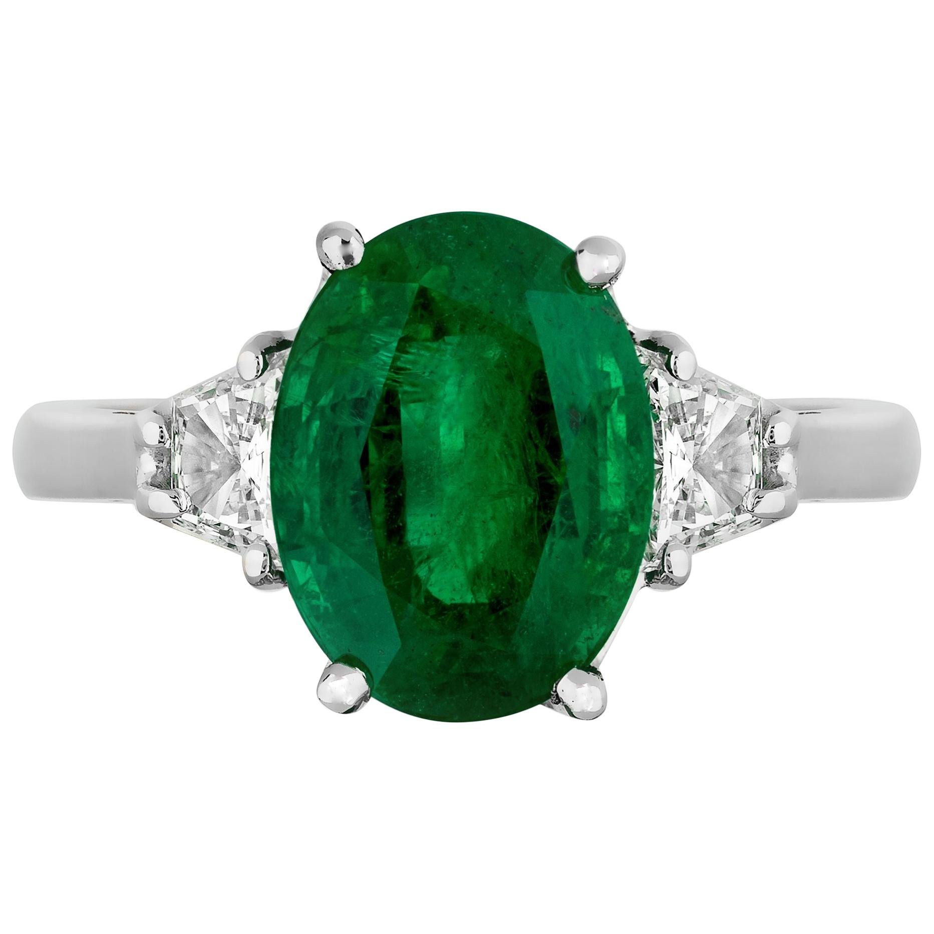3.75 Carat Emerald Diamond Three-Stone Cocktail Ring