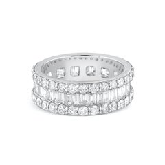 3.75 Carat Eternity Diamond Ring Baguette and Round Diamonds in 18K White Gold