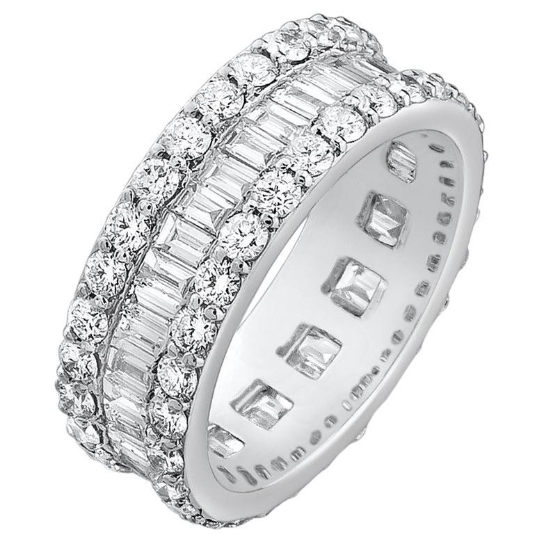 Baguette and Round Diamond Eternity Ring in 18k White Gold. 1.00 Ct in